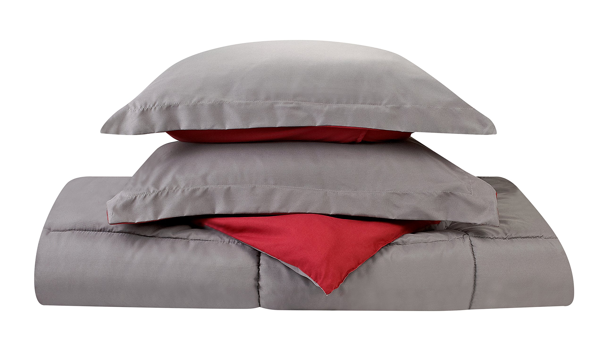 Clara Clark 3-Piece King Size Reversible Goose Down Alternative Comforter Set - Gray & Red | Hypoallergenic Bedding for All Seasons | Perfect for Master Bedrooms, Guest Rooms & Cozy Retreats