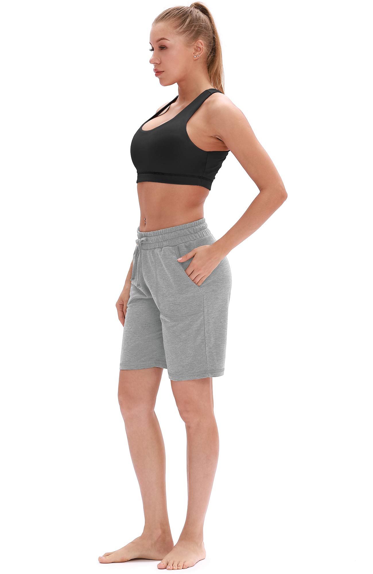 Icyzone Women's Athletic Running Yoga Shorts - High Waist Workout Active Lounge Bermuda Shorts with Pockets for Gym, Yoga, Running & Casual Wear