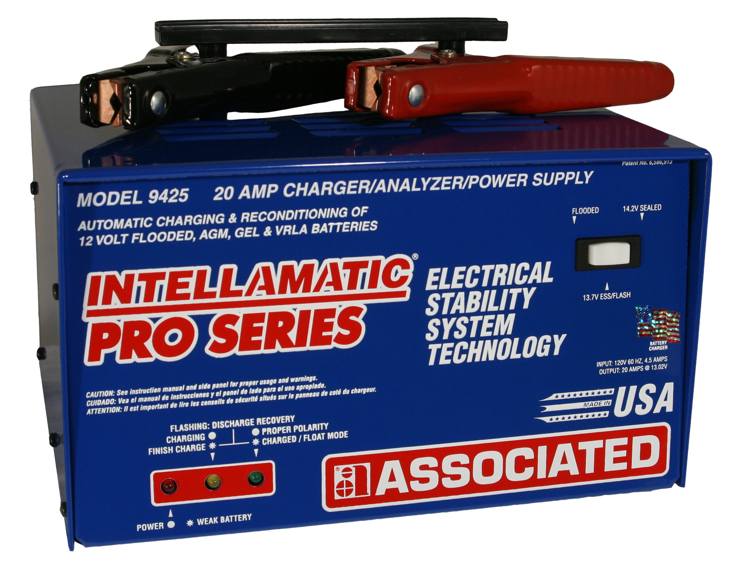 Associated Equipment 9425 Intellamatic III 12V 20 Amp Portable Battery Charger - Fast Charging for Cars, Trucks, Motorcycles & Marine Batteries - Ideal for Emergency Jump Starts & Vehicle Maintenance