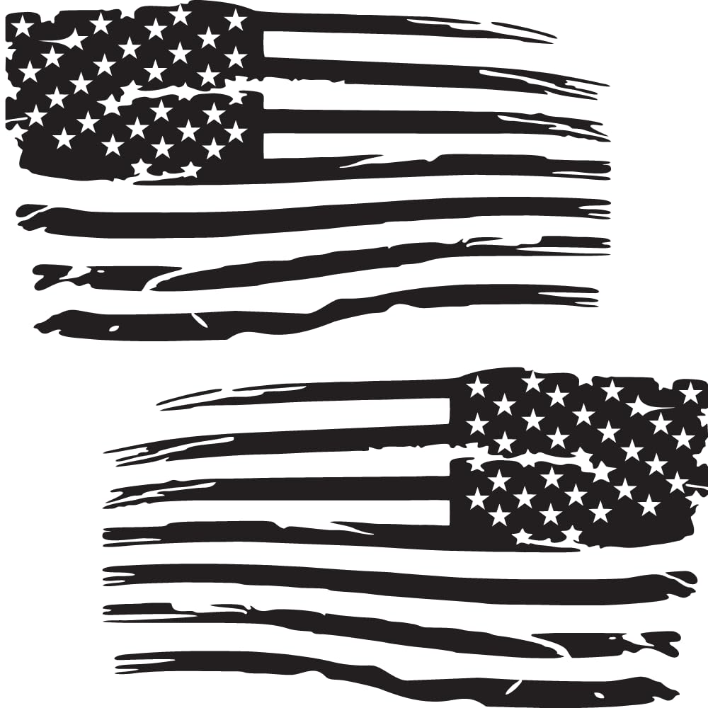 Distressed American Flag Vinyl Decal - Patriotic Old Glory Military Grunge Sticker for Car, Truck, Hood, Wall, Window, Toolbox & Bumper (2 Pack, 7x4.2 Inches, Matte Black) - Perfect for 4th of July, Veterans Day & Patriotic Home Decor