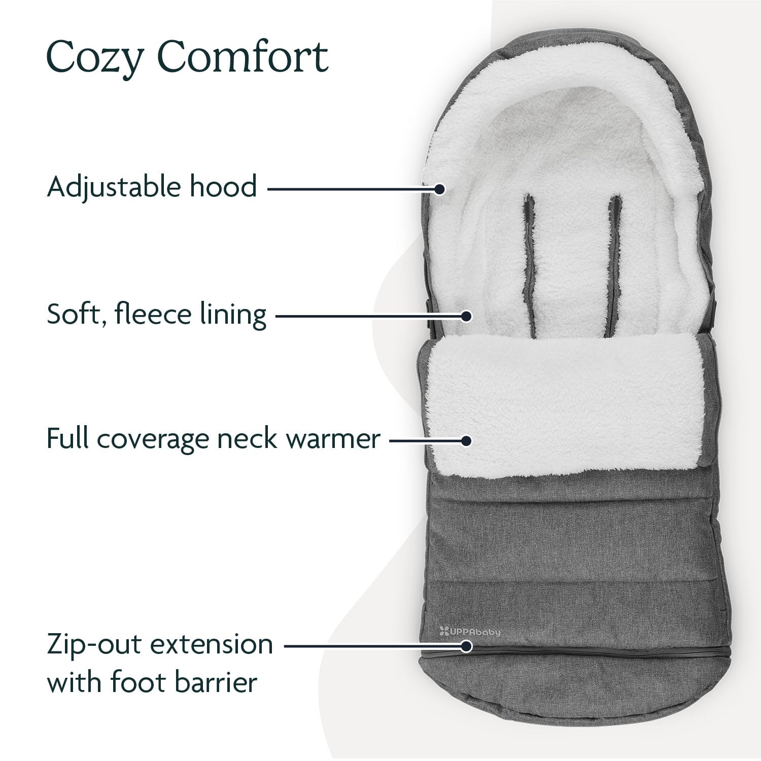 UPPAbaby CozyGanoosh Footmuff - Ultra-Plush Winter Stroller Cover for UPPAbaby Vista/Cruz/Mesa - Weatherproof & Easy Attachment - Charcoal Mélange (Greyson) - Perfect for Cold Weather Outings & Baby Stroller Comfort