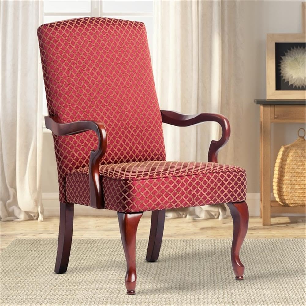Red Derby High Back Accent Chair - Upholstered Living Room Lounge Chair with Wooden Legs, Mid-Century Modern Design for Home Office, Bedroom or Reading Nook