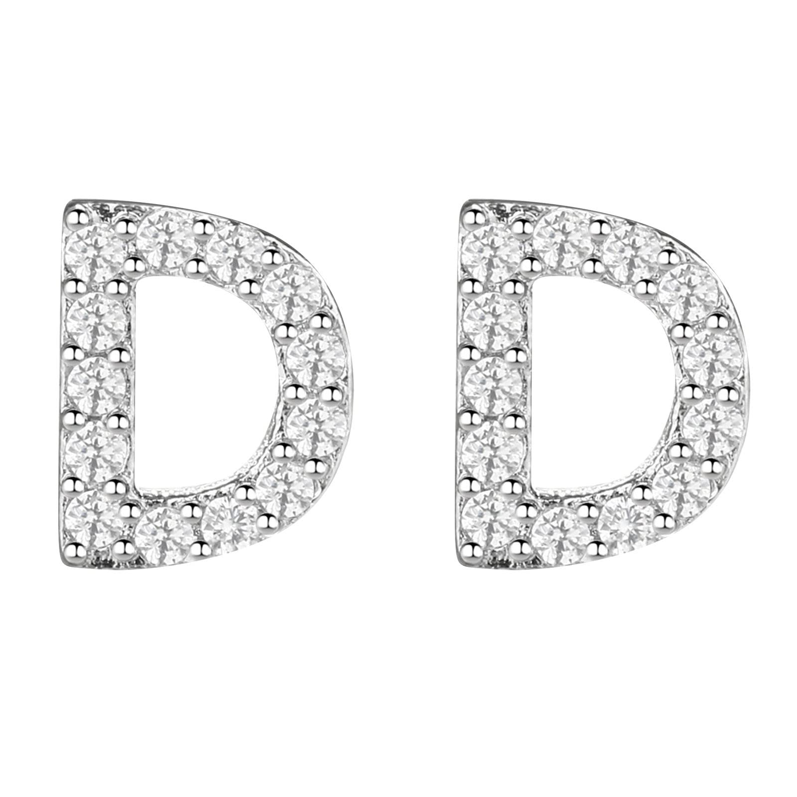 **Women's Silver Alphabet Initial Stud Earrings - Letter D Simulated Diamond Beach Fashion Jewelry for Girls | Perfect for Gifts, Parties & Everyday Wear**