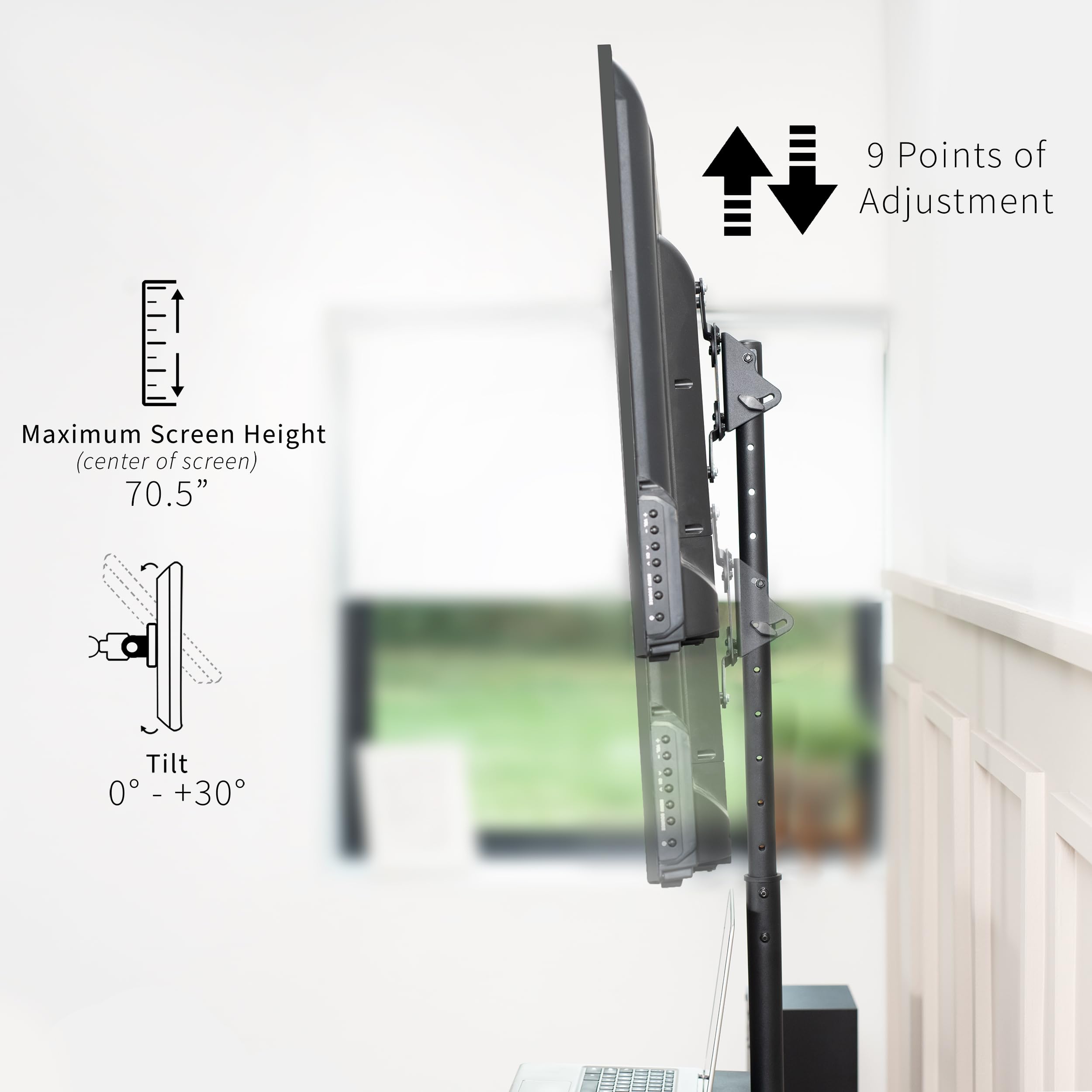 VIVO Extra Tall TV Floor Stand with Shelf for 13 to 50 inch Screens - Universal Mount for LED, OLED, 4K Smart Flat & Curved Monitors - 70 inch Tall Pole - Max VESA 200x200 - Perfect for Treadmills, Ellipticals & Home Gym Setup - Black (STAND-TV17-S)