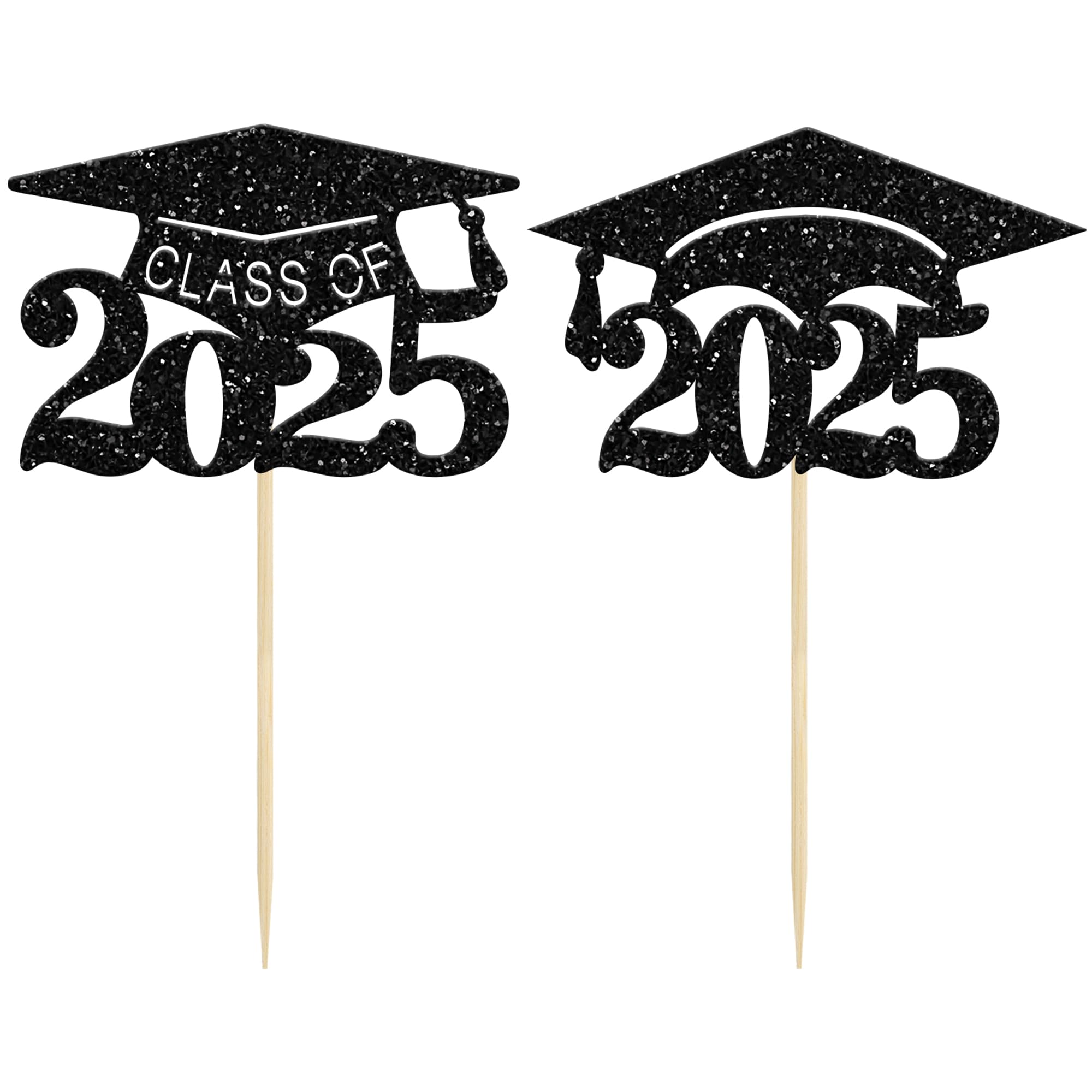 24Pcs Black Glitter Graduation Cap Cupcake Toppers 2025 - Graduation Cake Decorations for 2025 Graduation Party Supplies | Perfect for Graduation Theme Cakes, Cupcakes, and Dessert Tables
