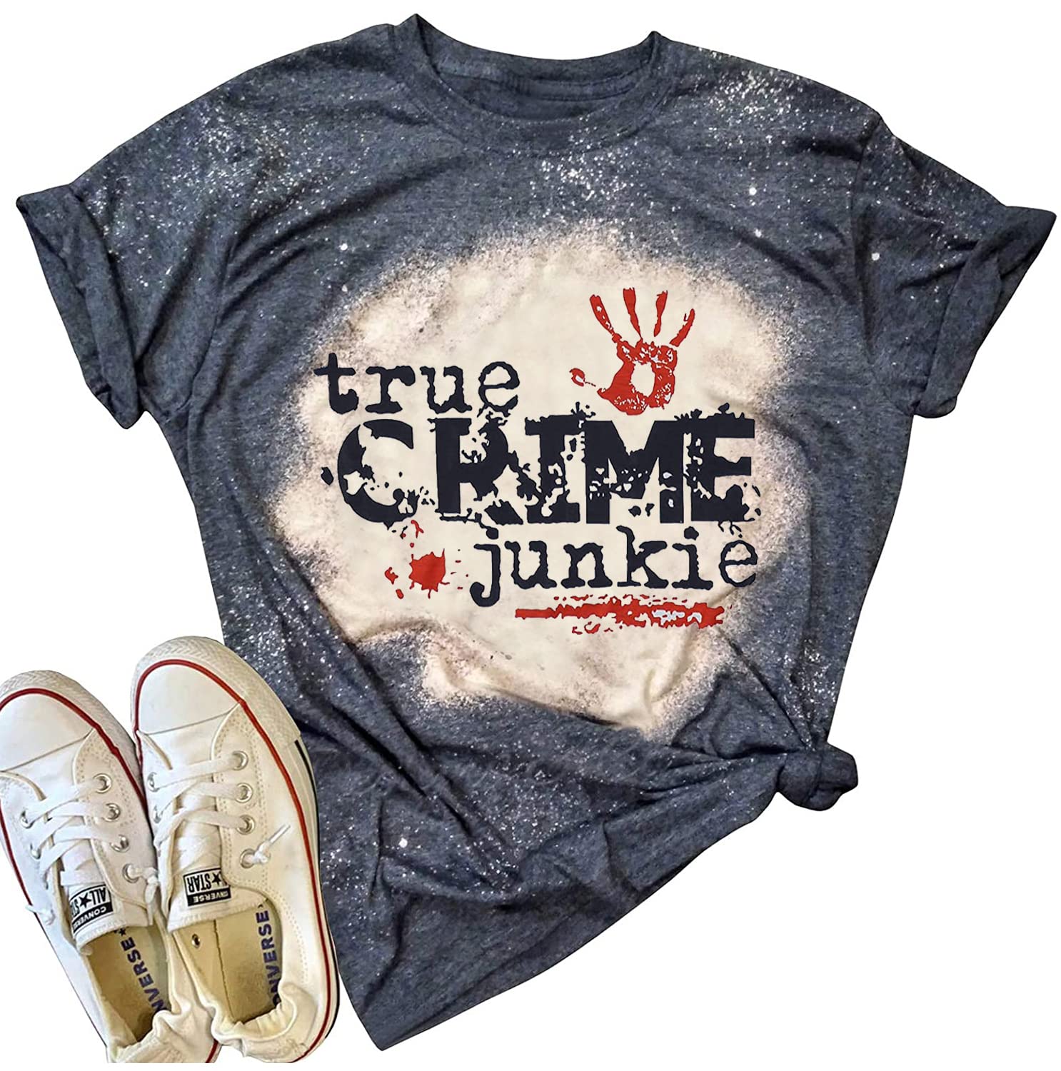 Horror Movies Bleached T-Shirt for Women - Funny Letter Print Halloween Party Shirt - Michael Myers Novelty Graphic Tee - Perfect for Halloween Costumes, Horror Movie Nights & Themed Parties
