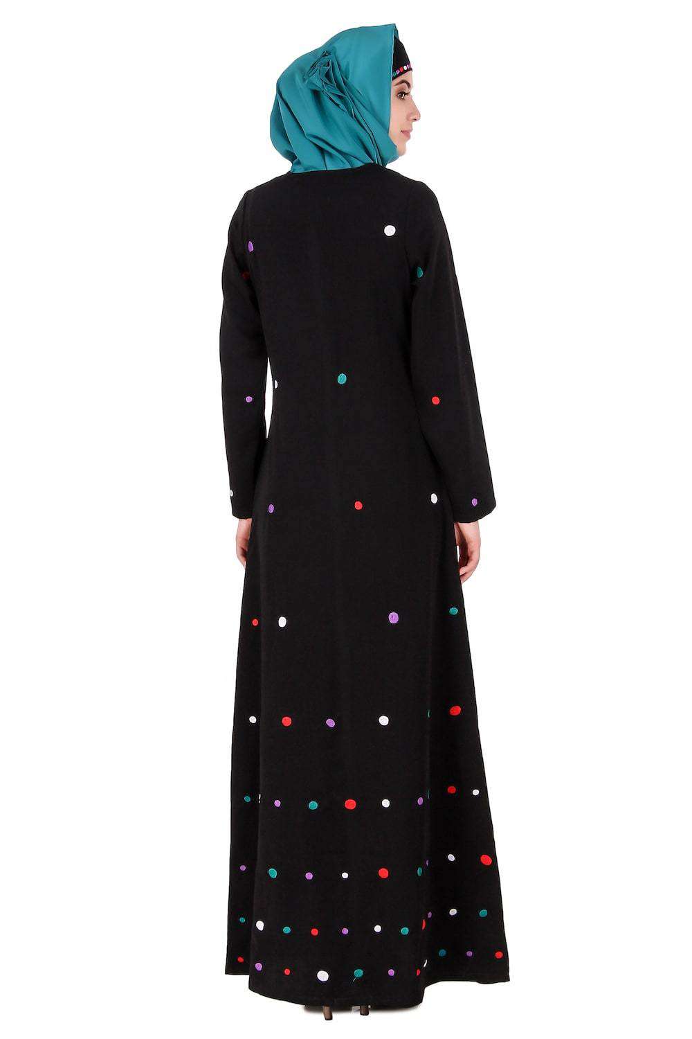 Elegant Embroidered Polka Dot Abaya Dress for Women - Modest Islamic Fashion - Perfect for Prayer, Eid, Wedding & Special Occasions