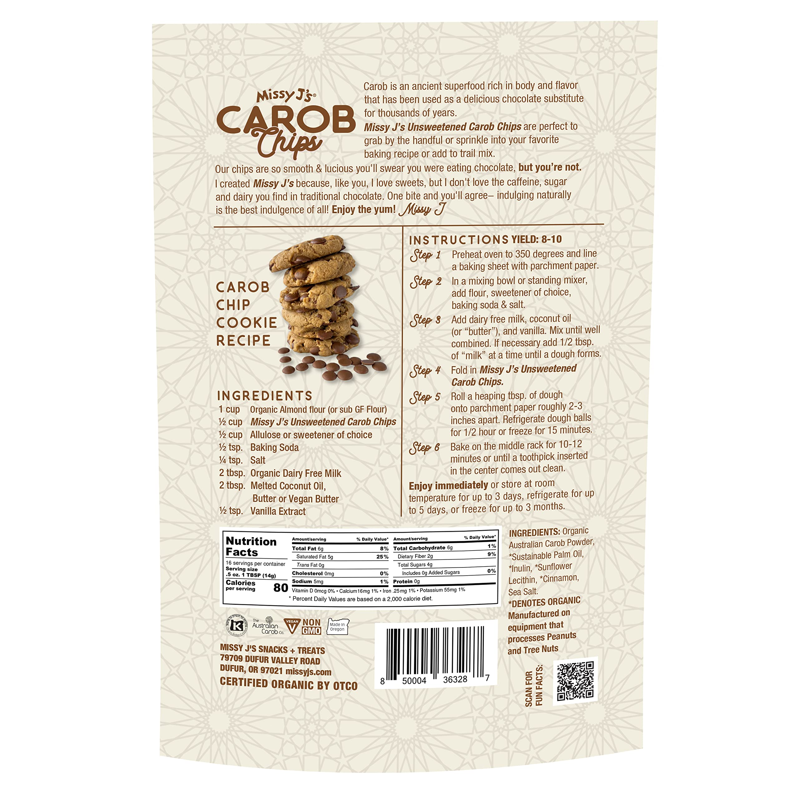 Organic Unsweetened Carob Chips 8 Oz - Vegan, Gluten-Free, Caffeine-Free Healthy Chocolate Alternative - Perfect for Baking, Snacks, Desserts & Vegan Treats