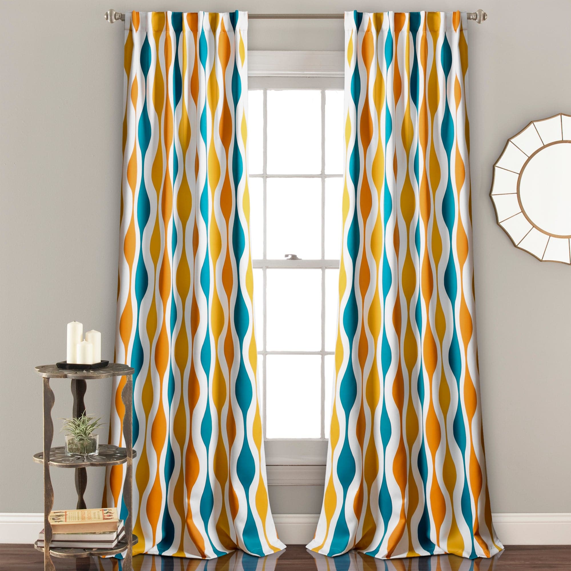 Mid Century Modern Geometric Light Filtering Window Curtains - Set of 2 Panels for Living Room & Bedroom | Sun Protection & Privacy Sheer Drapes