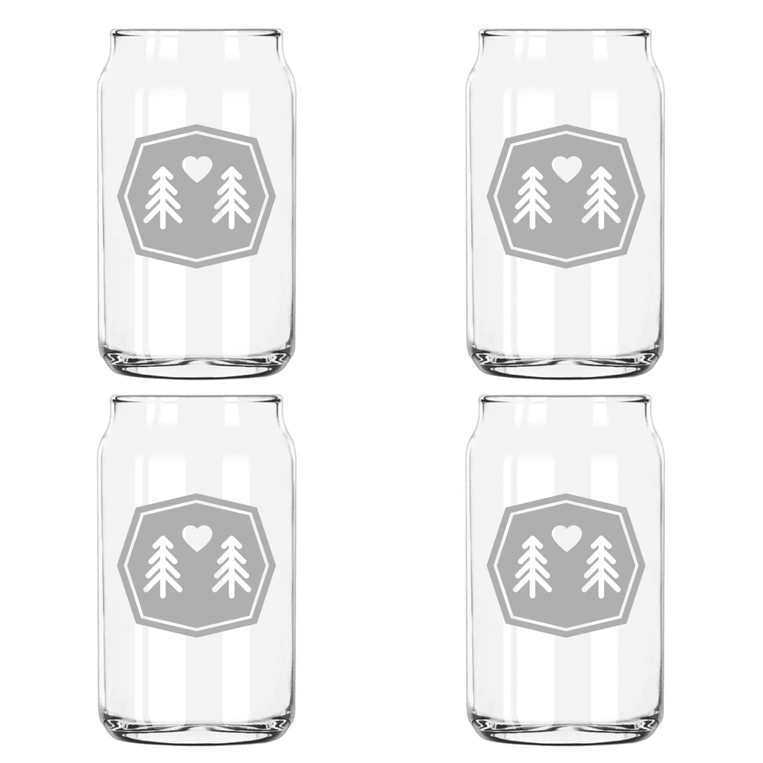 Tree Hugger & Love Heart Etched 5oz Beer Taster Glass Set - Pack of 4 Unique Milk Mug Designs - Perfect for Beer Tasting, Home Bar Decor & Gift Giving
