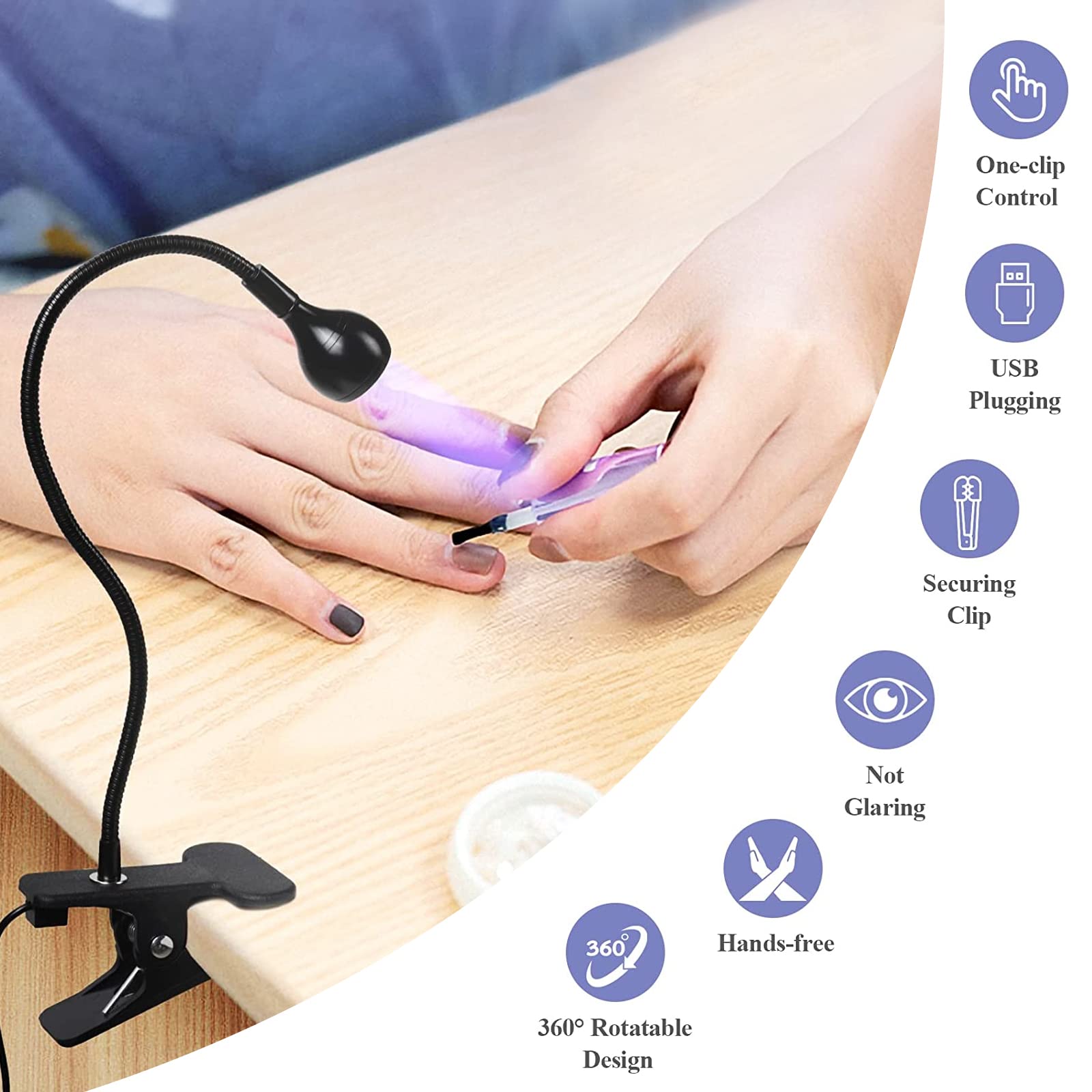 3W UV LED Nail Lamp with 360° Rotation & Fixed Clip - Hands-Free Gel Polish Dryer & Curing Light for Professional & Home Manicures | Perfect for Nail Salons, DIY Nail Art & At-Home Gel Polish Application