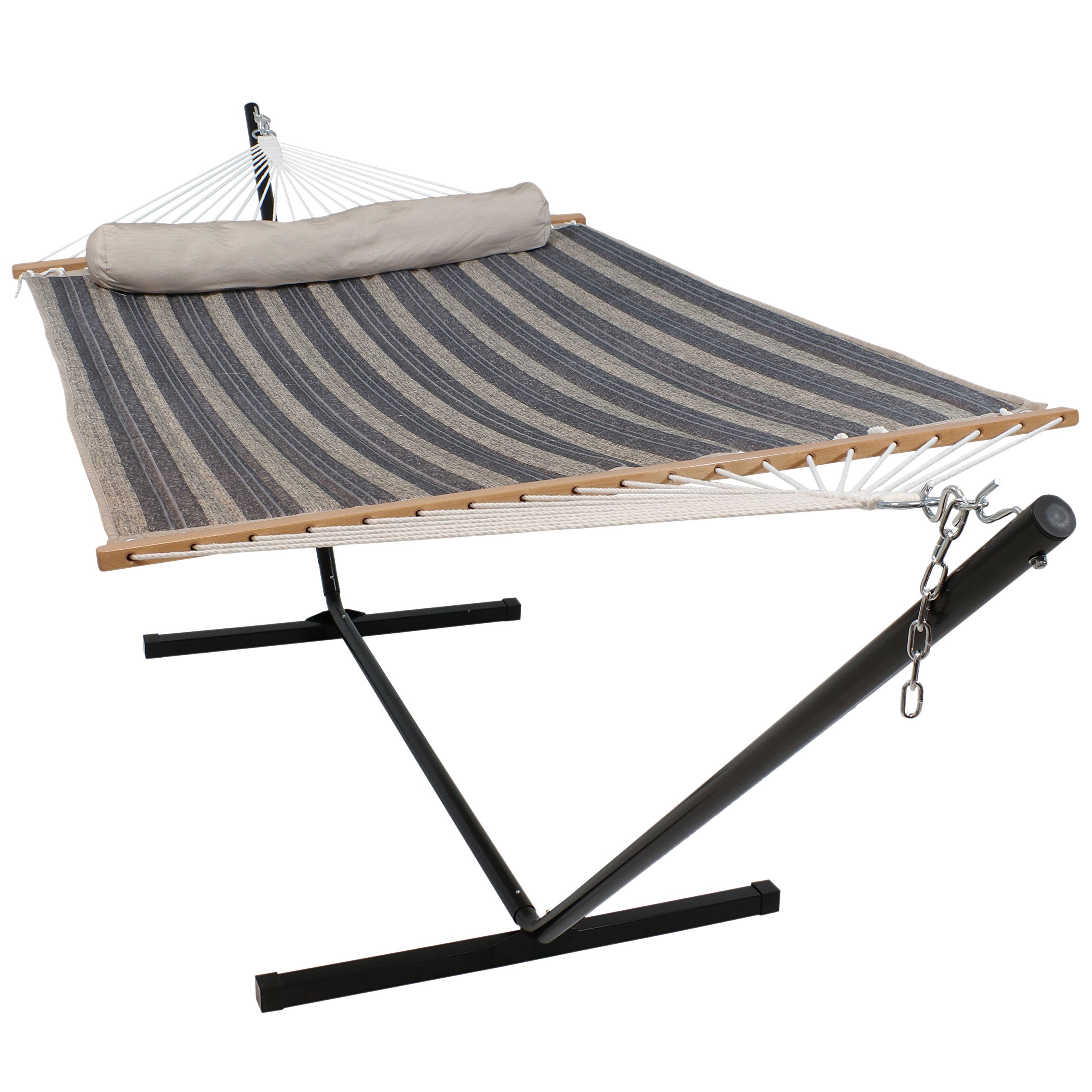 Sunnydaze Quilted Double Hammock with Stand for Outdoor Use - 350 lb Weight Capacity 2-Person Hammock with 12-Foot Steel Stand - Perfect for Backyard, Patio, Camping & Mountainside Relaxation