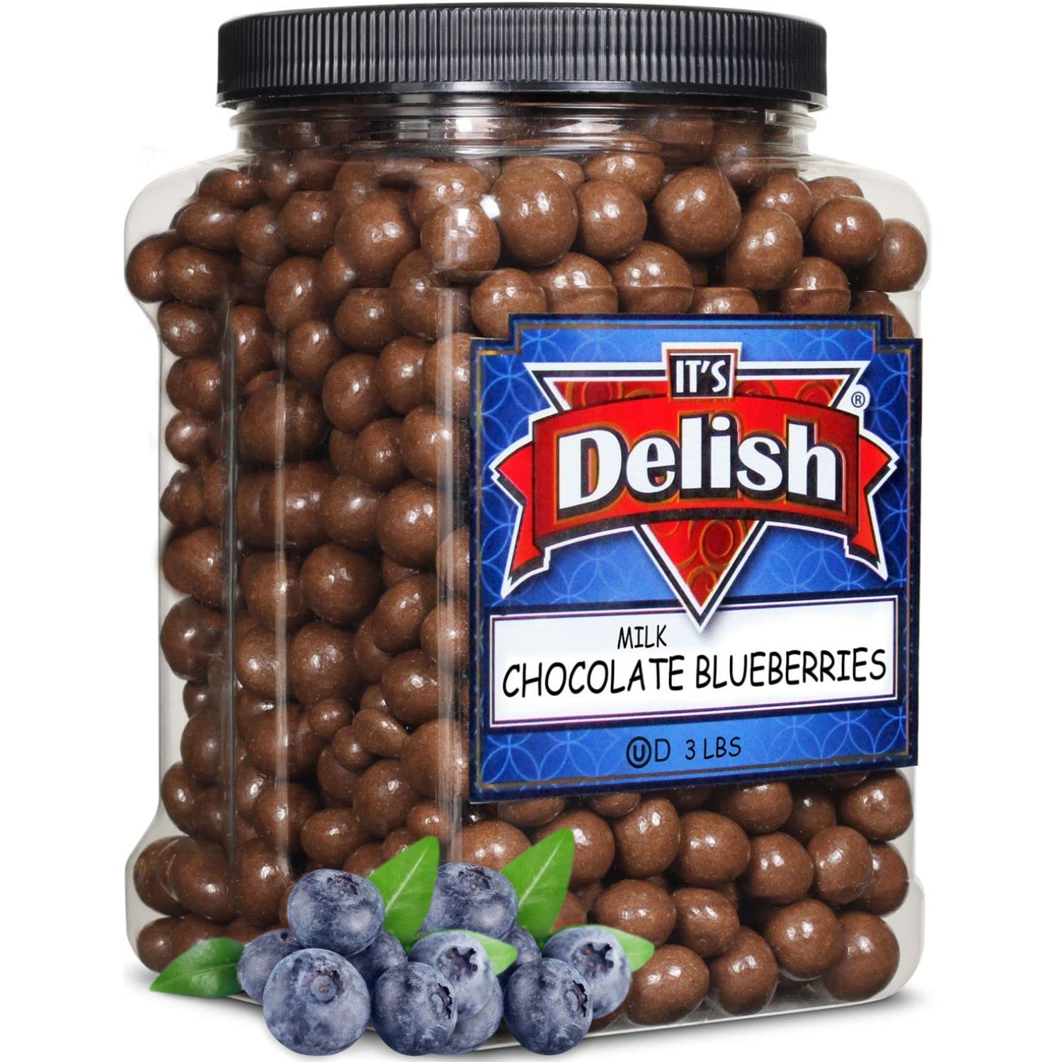 Gourmet Milk Chocolate Covered Blueberries – 3 LBS Bulk Jumbo Jar by It's Delish | Kosher Dairy Chocolate Coated Dried Fruit Snacks | Perfect for Parties, Gifts, Desserts & Healthy Snacking