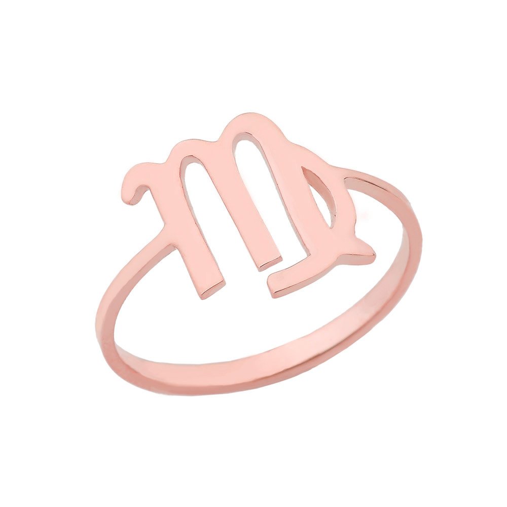 14K Rose Gold Virgo Zodiac Horoscope Ring - Elegant Astrology Jewelry for Women, Perfect Birthday Gift & Daily Wear