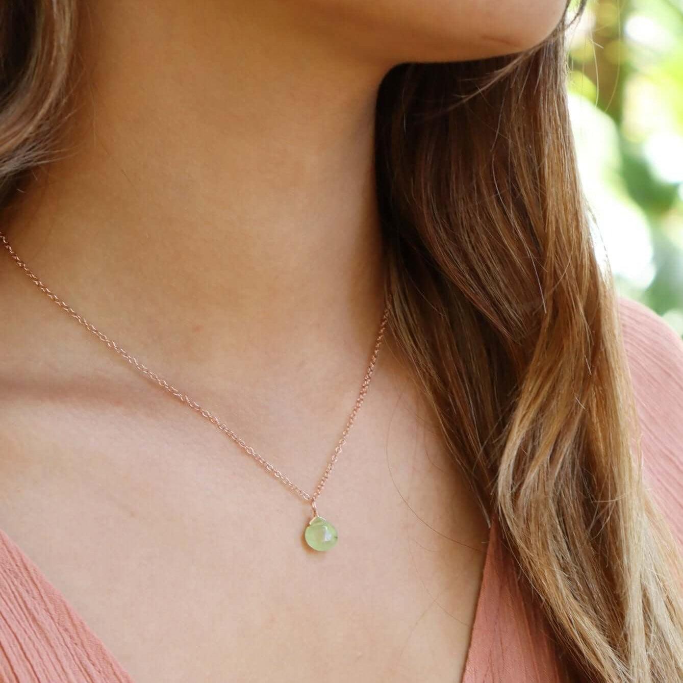 Natural Prehnite Teardrop Pendant Necklace - Healing Crystal Jewelry for Women, Dainty Gemstone Necklace for Meditation, Energy Balancing & Spiritual Gifts