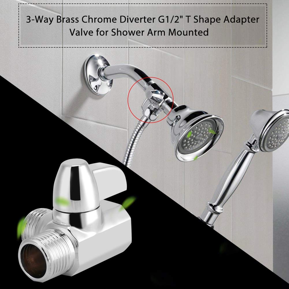 3-Way Brass Chrome Shower Diverter Valve - G1/2 T-Shaped Adapter for Rainfall Showerhead & Hose Set - 2 Way Splitter for Multiple Shower Configurations - Perfect for Bathroom Renovation & Spa-Like Experience