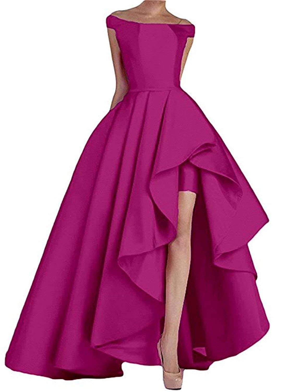 JAEDEN Off Shoulder High Low Prom Dress - Elegant Satin Formal Evening Gown for Homecoming, Wedding & Party | Perfect for Prom Night, Cocktail Events & Special Occasions