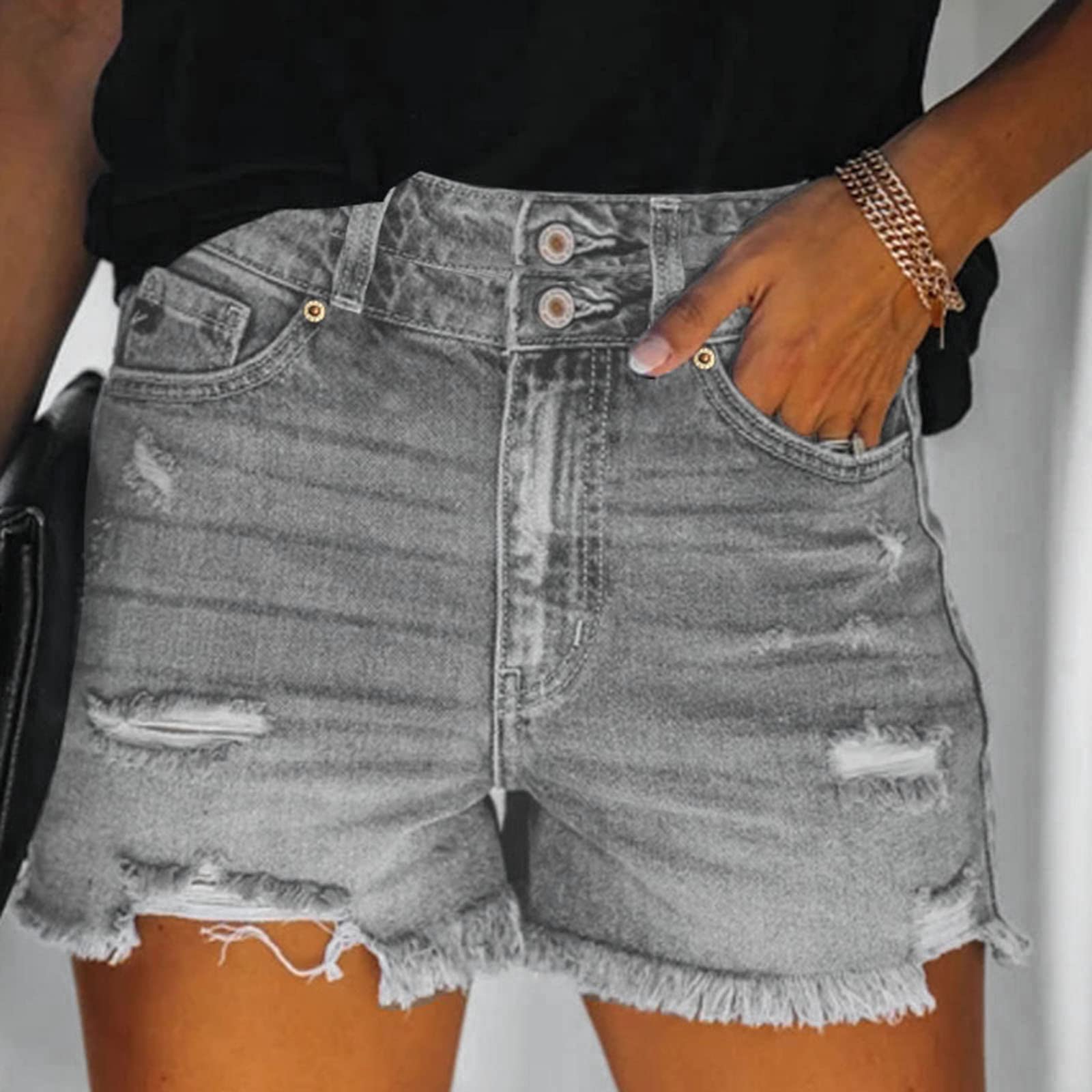 SMIDOW Women's Distressed Denim Shorts - Stretchy Cargo Shorts for Summer & Workouts | Casual Wear & Lounge