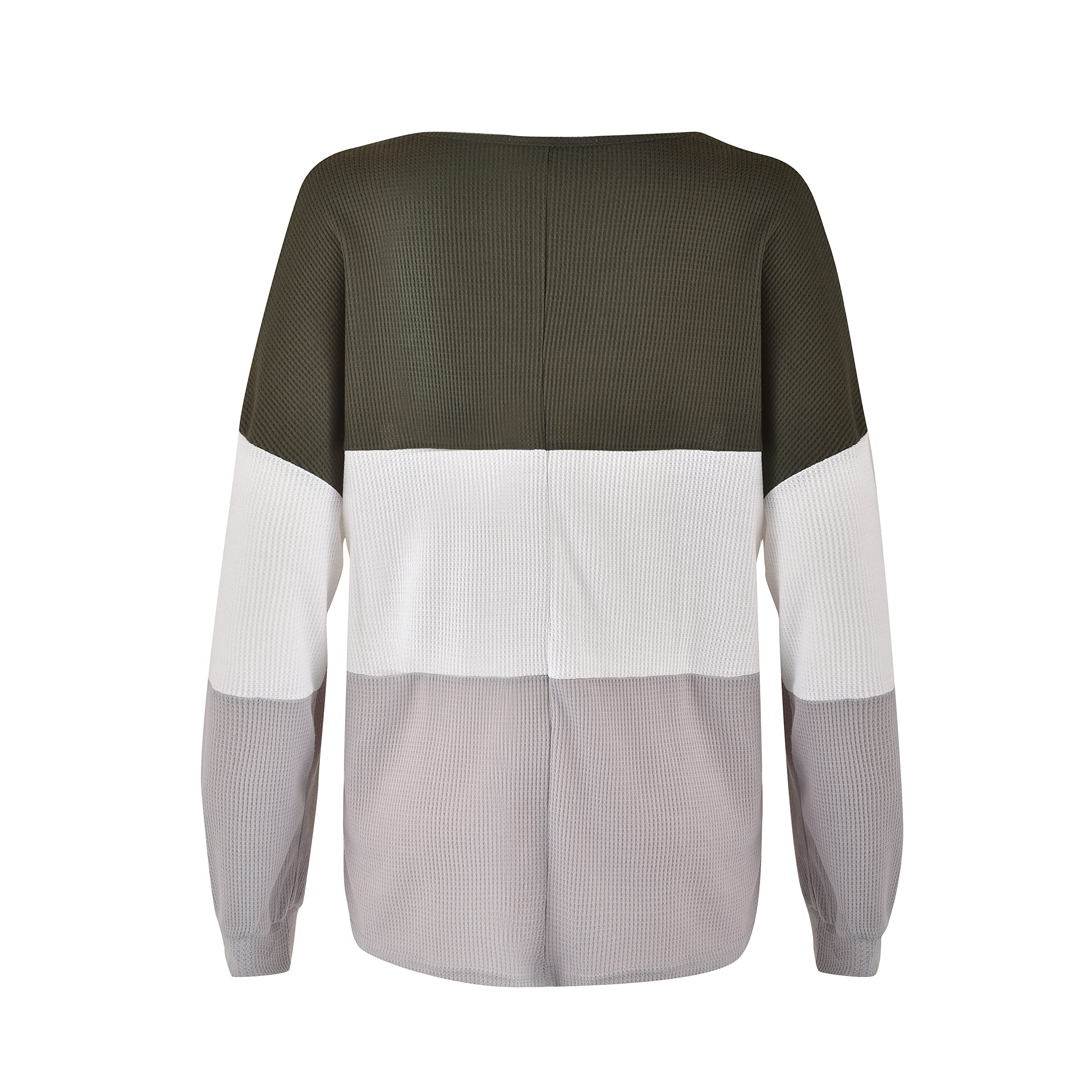 Stylish Women's Color Block Waffle Knit V-Neck Tunic Top - Loose Fit Long Sleeve Button Down Pullover Shirt for Casual Wear, Office & Fall Layering