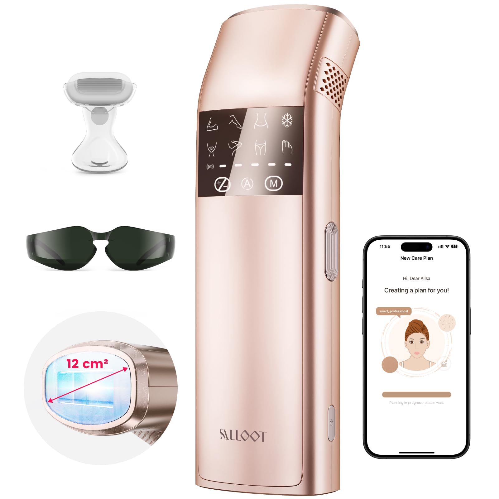 TRIPLE-Pulse IPL Laser Hair Removal Device with Sapphire Ice-Cooling Technology (37°F) - Permanent At-Home Hair Removal for Women & Men - Trinity iGlow 10 in Champagne Gold - Perfect for Legs, Underarms, Bikini Line & Facial Hair Removal