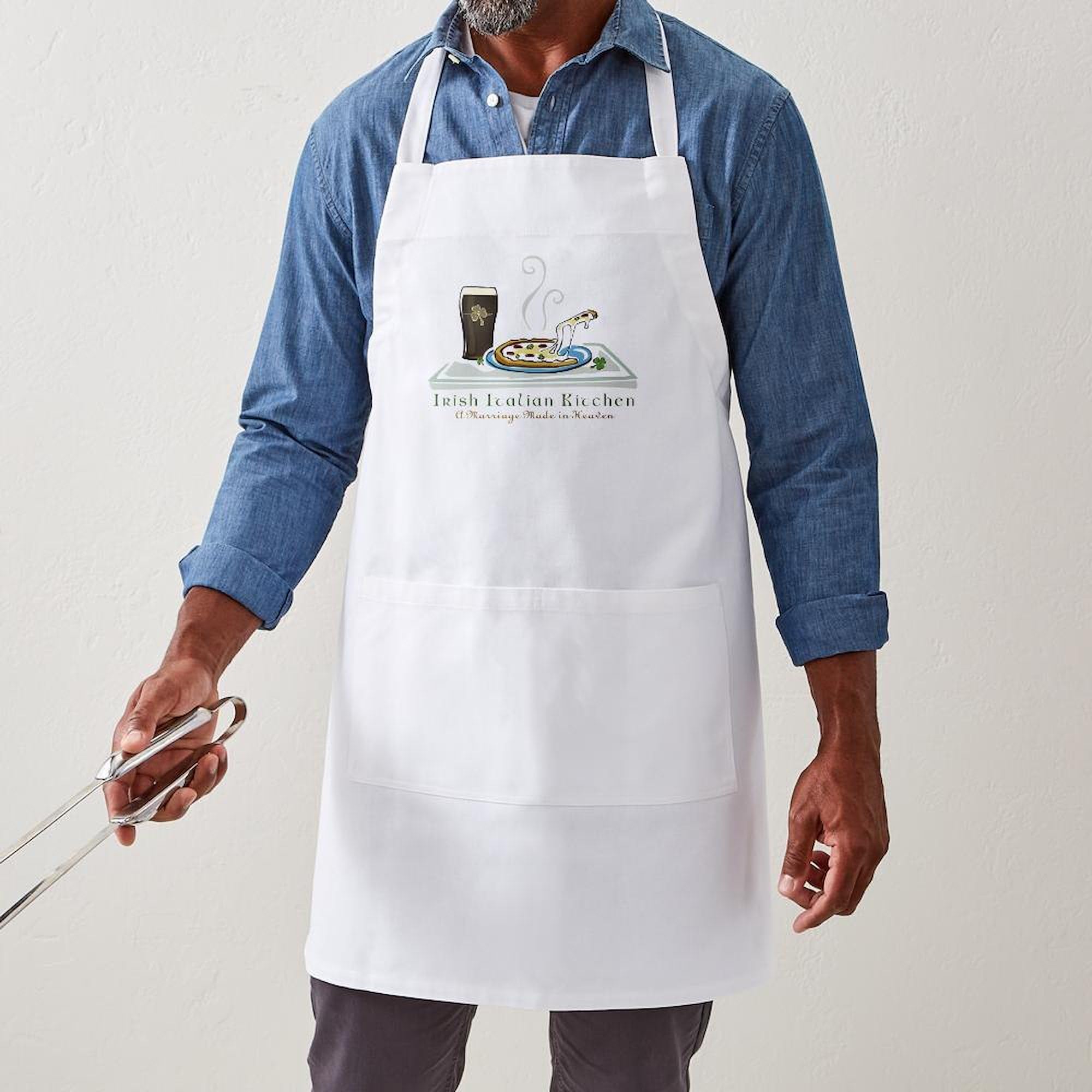 Irish Italian Kitchen Apron with Pockets - Adjustable BBQ Grilling & Baking Apron for Men & Women - Perfect for Cooking, Baking, Outdoor Grilling & Hosting Parties