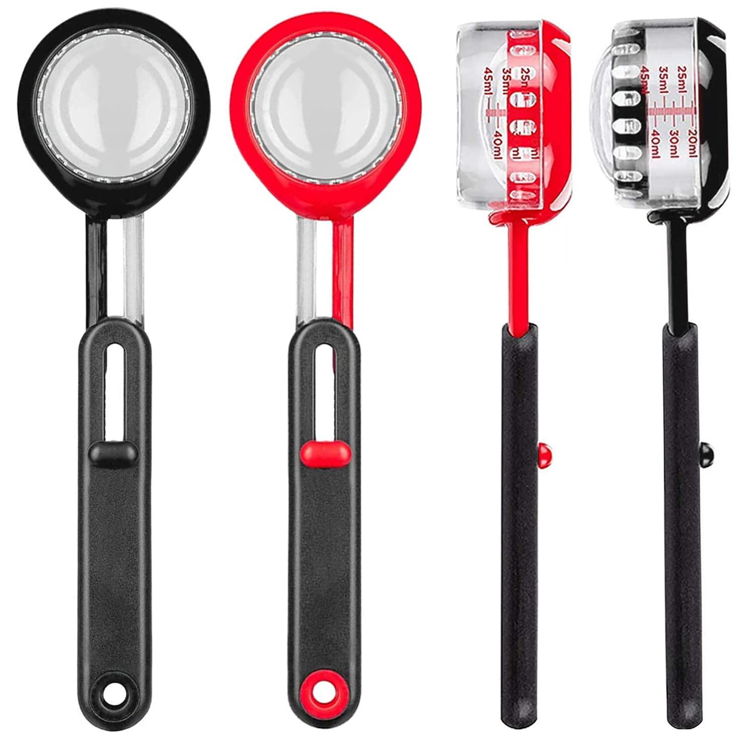 **KoingWu Adjustable Measuring Spoon for Coffee, Sugar, Protein Powder & Tea - 1 Tbsp Long Handle Scoop with Volume Control (Red & Black) | Perfect for Baking, Cooking & Meal Prep**