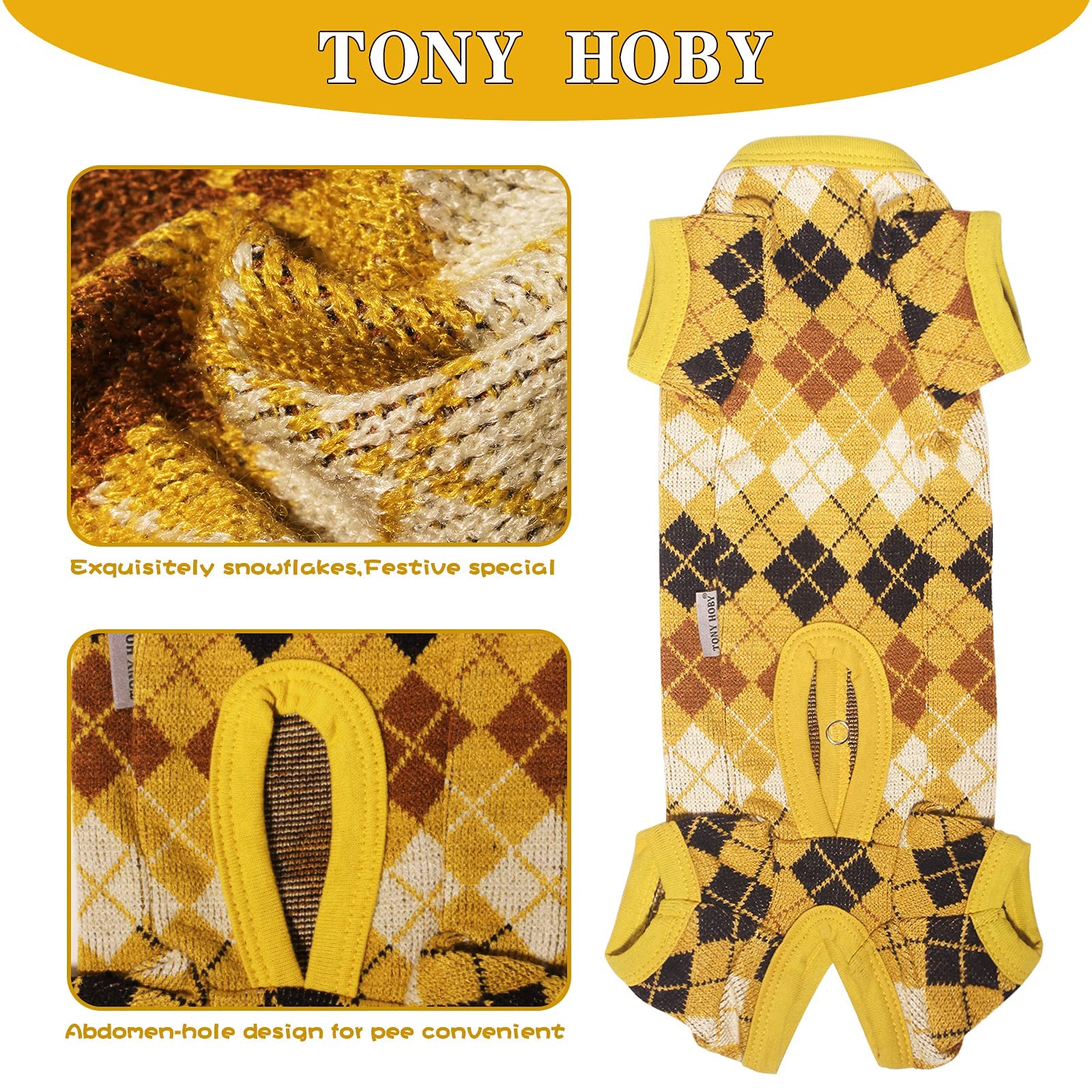 TONY HOBY Knitted Dog Sweater - Warm Winter Dog Clothes for Small & Medium Dogs - Cozy Christmas & New Year Outfit for Puppies (Yellow, Boy, Size S) - Perfect for Holiday Photos & Indoor/Outdoor Activities