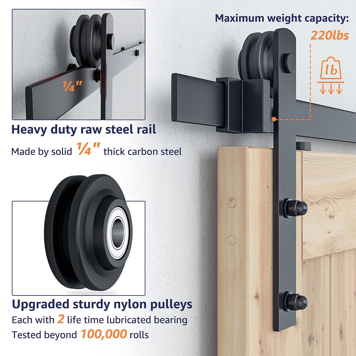 SMARTSTANDARD 9FT Heavy Duty Double Door Sliding Barn Door Hardware Kit - Easy Installation with Step-by-Step Guide for 27