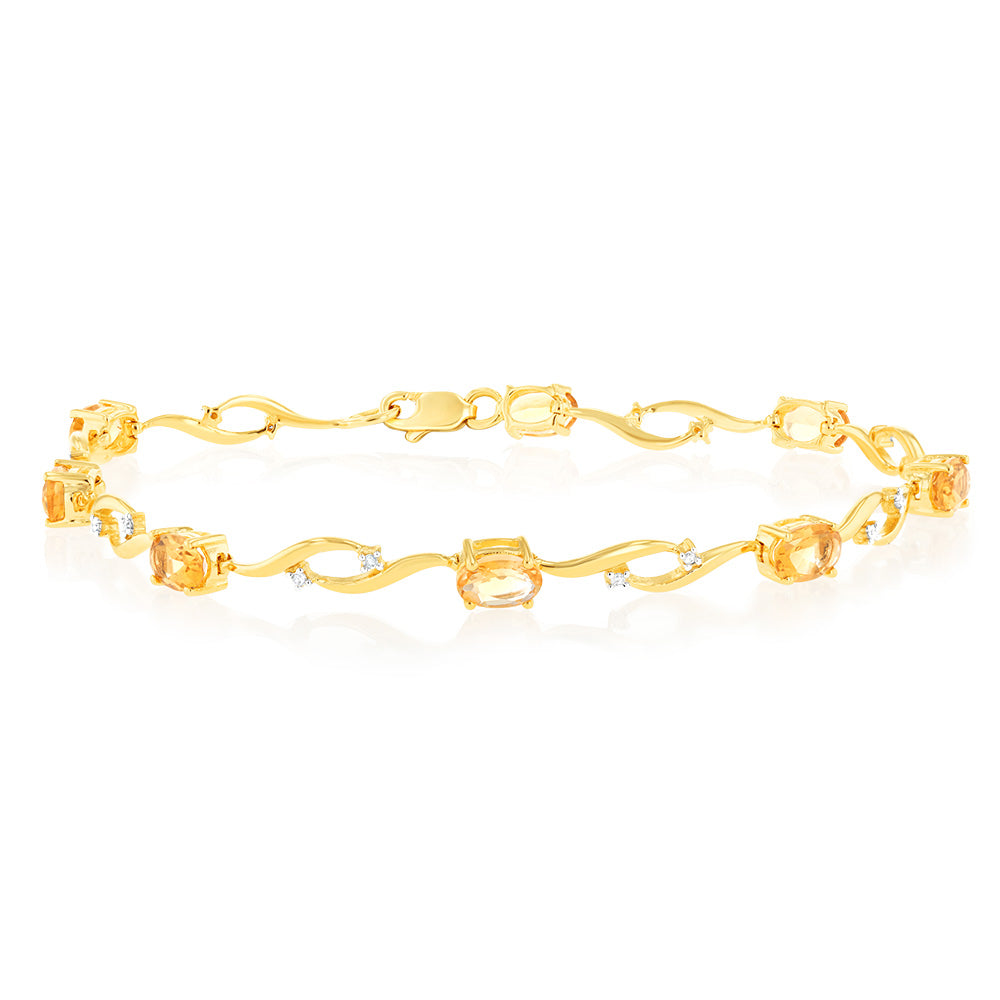 8 Carat Citrine & 0.10Ct Diamond 9K Yellow Gold Bracelet for Women - Elegant Jewelry Gift for Birthday, Anniversary & Special Occasions
