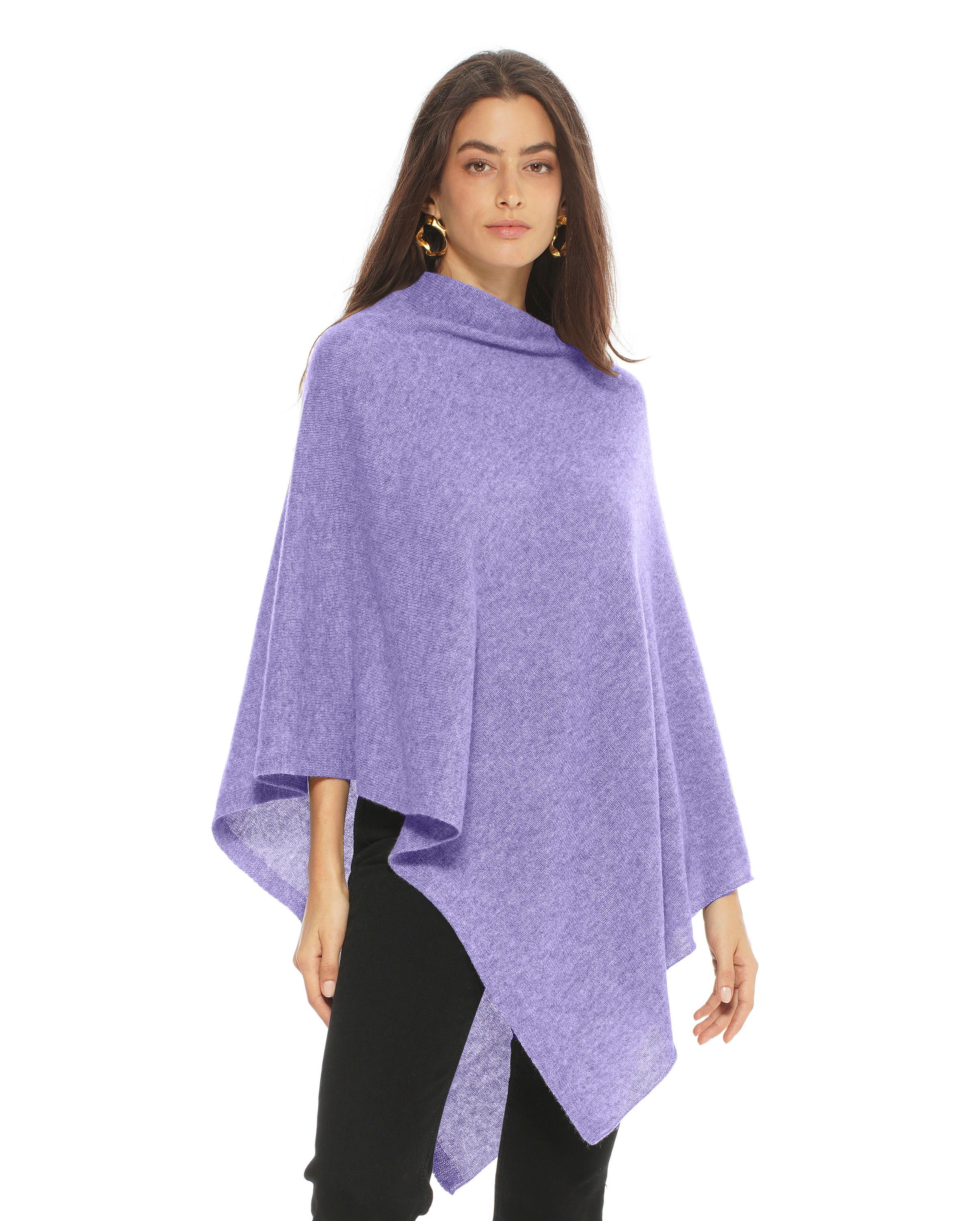 Luxury Pure Cashmere Poncho for Women - Soft Lavender Wrap Shawl - Perfect for Fall, Winter & Special Occasions