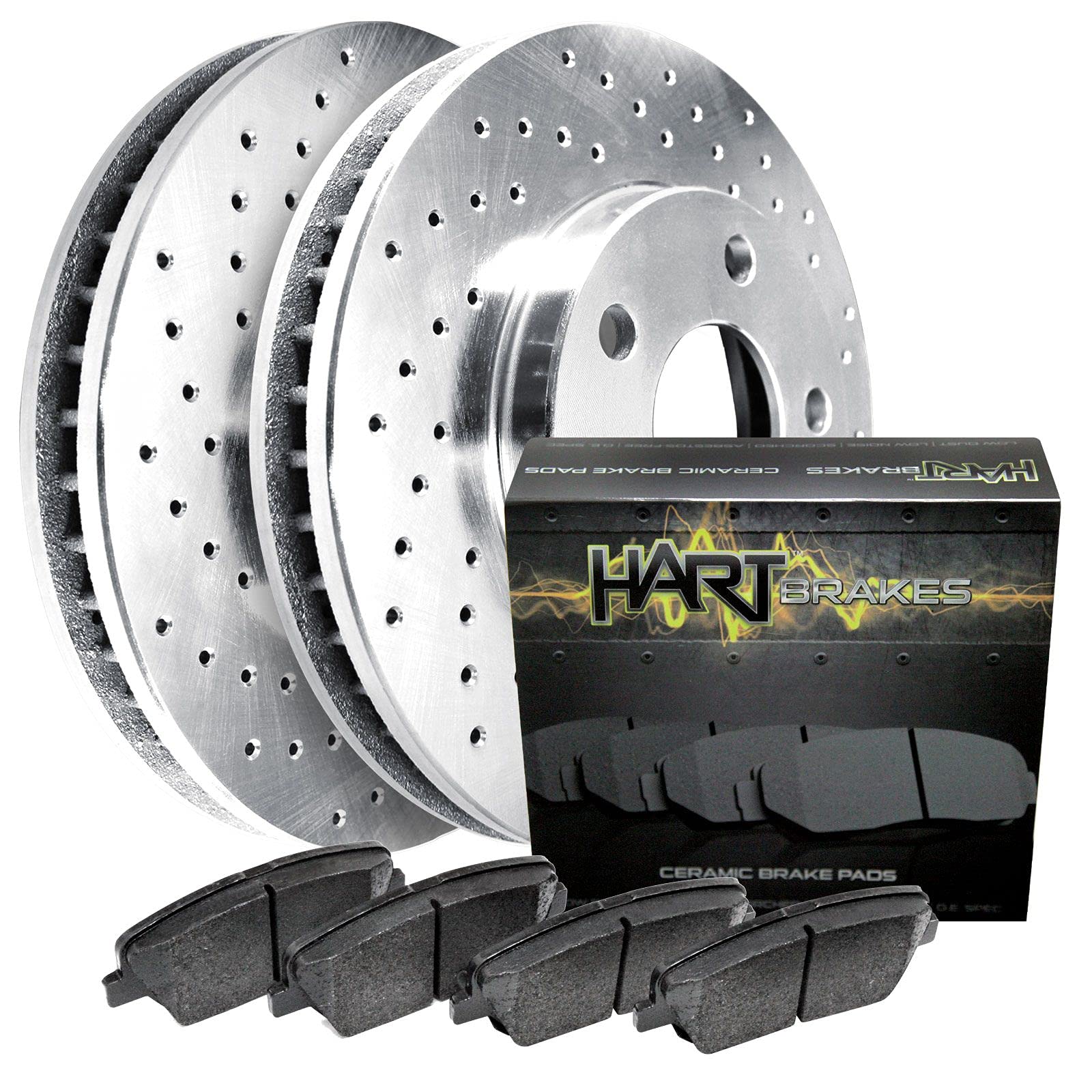 Hart Performance Rear Drilled & Slotted Brake Rotors with Ceramic Brake Pads - PHXR.03002.02 | High-Performance Braking for Trucks, SUVs & Sports Cars | Ideal for Daily Driving & Track Use