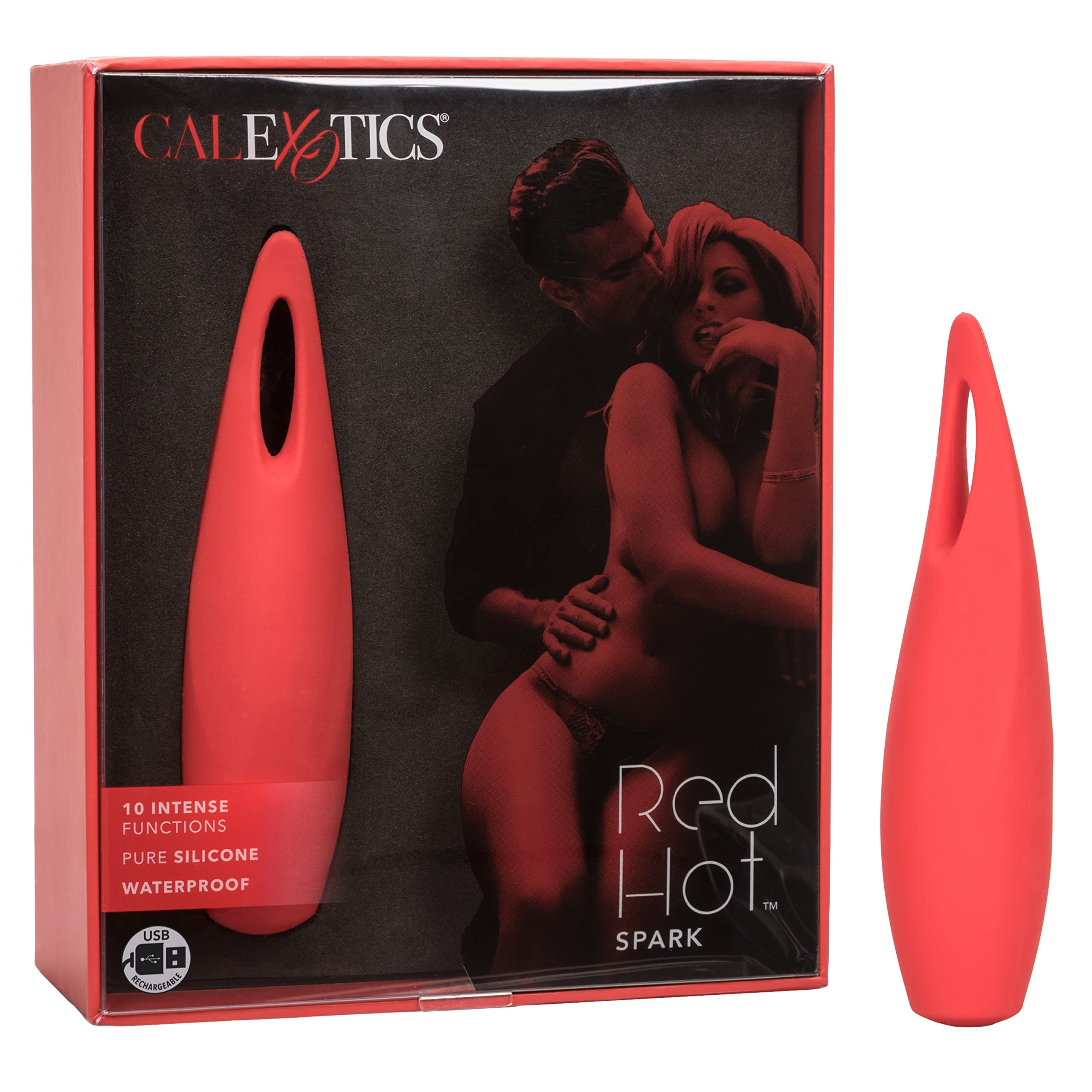CalExotics Red Hot Spark - 10-Function Waterproof Vibrator – Rechargeable Silicone Compact Vibe – Adult Sex Massager for Couples - Red | Perfect for Solo Play & Couples Intimacy