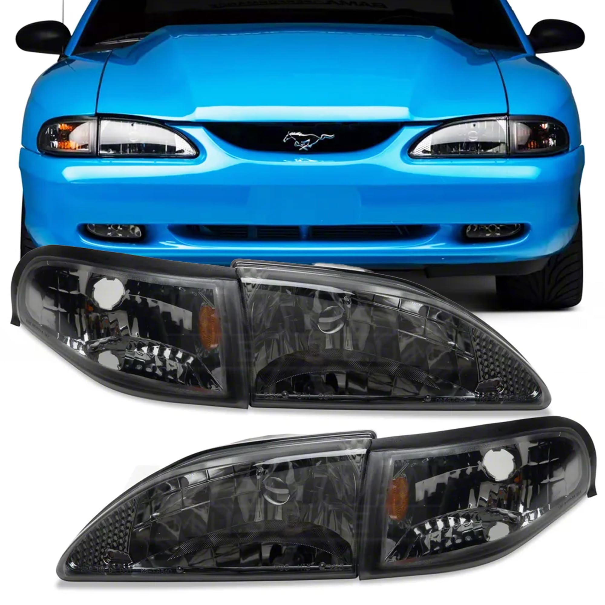 Black Axial Cobra Style Headlights for 1994-1998 Ford Mustang | Classic Muscle Car Lighting Upgrade | Perfect for Night Driving & Car Shows