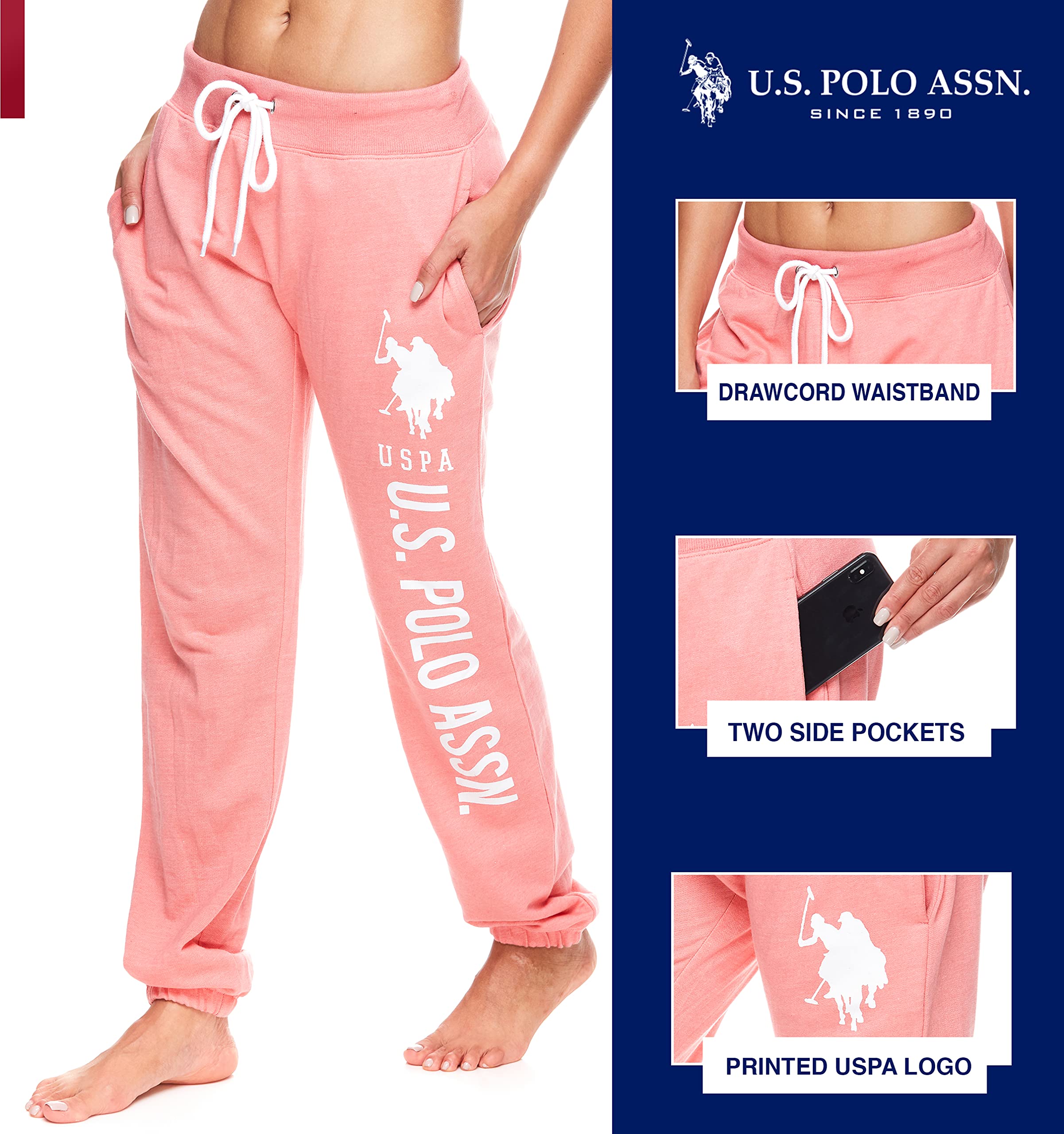 U.S. Polo Assn. Women's French Terry Joggers with Pockets - Soft, Breathable Sweatpants for Lounge & Workout | Casual Comfort Pants for Home, Gym & Running