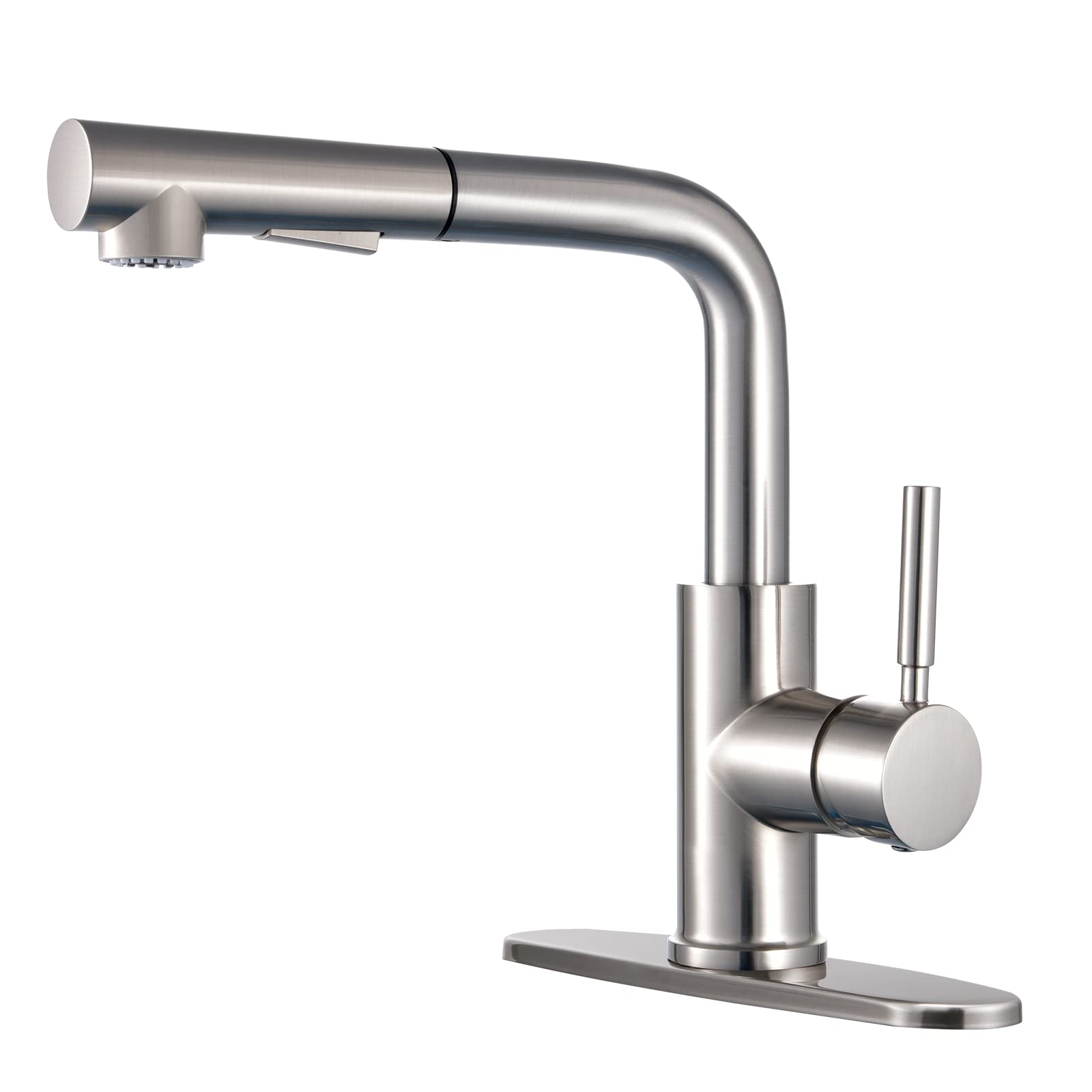 Brushed Nickel Single Lever Kitchen Faucet with Pull Down Sprayer - 3 Hole Mount Low Arc Design for RV, Camping & Home Kitchen Sink - Durable & Stylish for Everyday Cooking & Cleaning