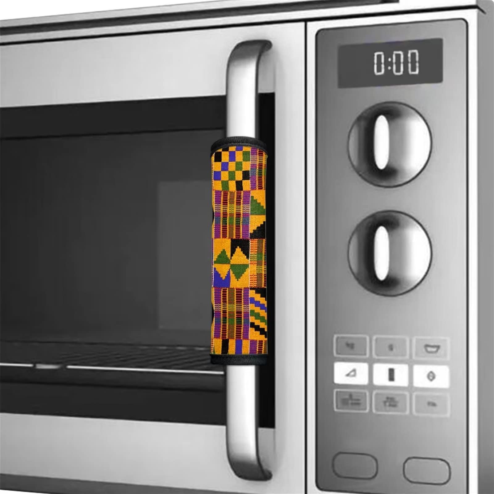 SEANATIVE African Kente Print Refrigerator Handle Covers - Set of 2, Microwave & Dishwasher Armrest Protectors - Ethnic Style Fabric for Kitchen Appliances - Perfect for Home Decor & Cultural Themed Kitchens