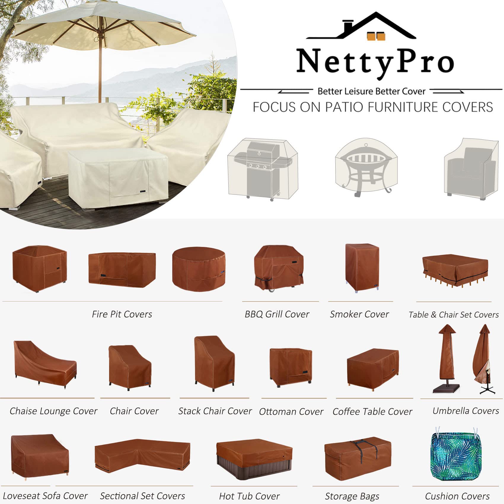 NettyPro Waterproof Outdoor Furniture Cover 24x24 Inch - All Weather Protection for Patio Square Ottoman Table | Perfect for Backyard, Garden & Poolside Use