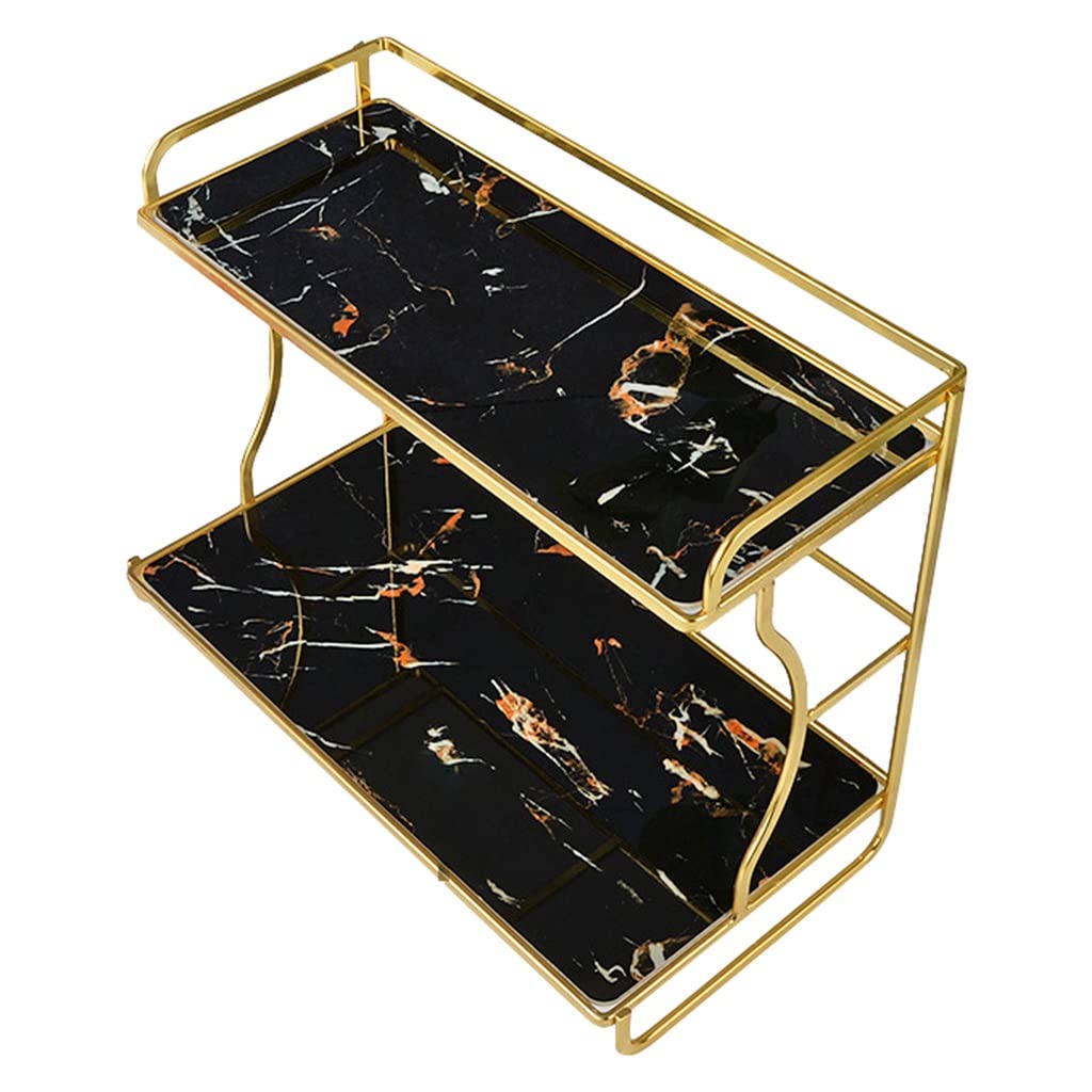 EKDSPW Marble Print Dresser Shelf - Modern Kitchen Tray & Bathroom Countertop Storage Rack, Multifunctional Makeup Organizer (Black) - Perfect for Vanity, Bedroom, and Office Organization
