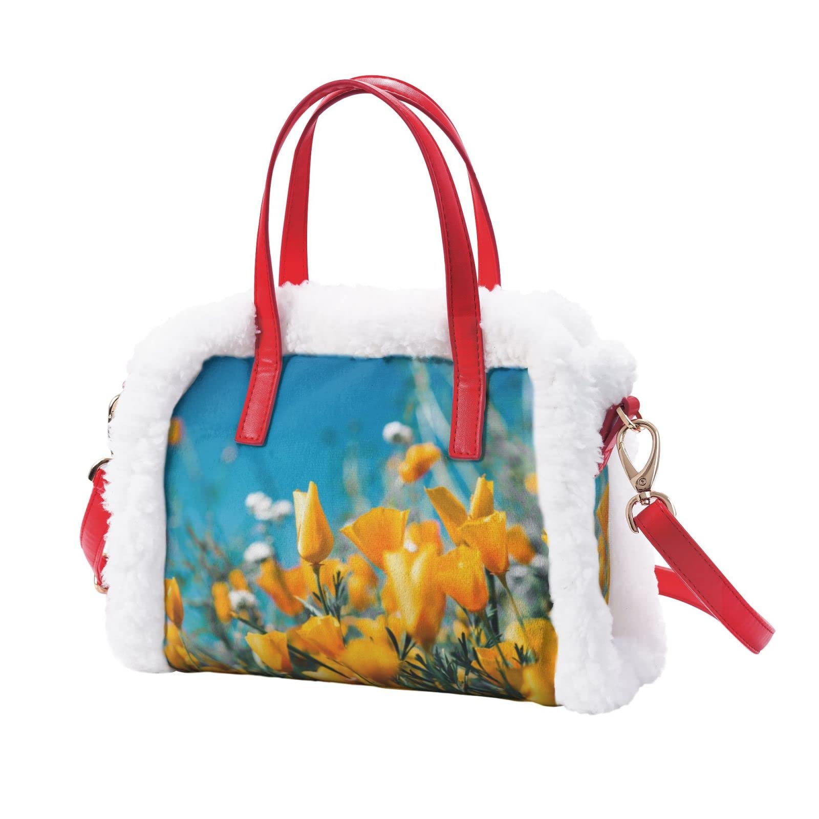 Floral Fluffy Shoulder Bag for Women - Cute Flower Pattern Plush Underarm Messenger Purse - Perfect for Teens, Girls & Winter Fashion - Great for Daily Use, Dating, Shopping & Parties
