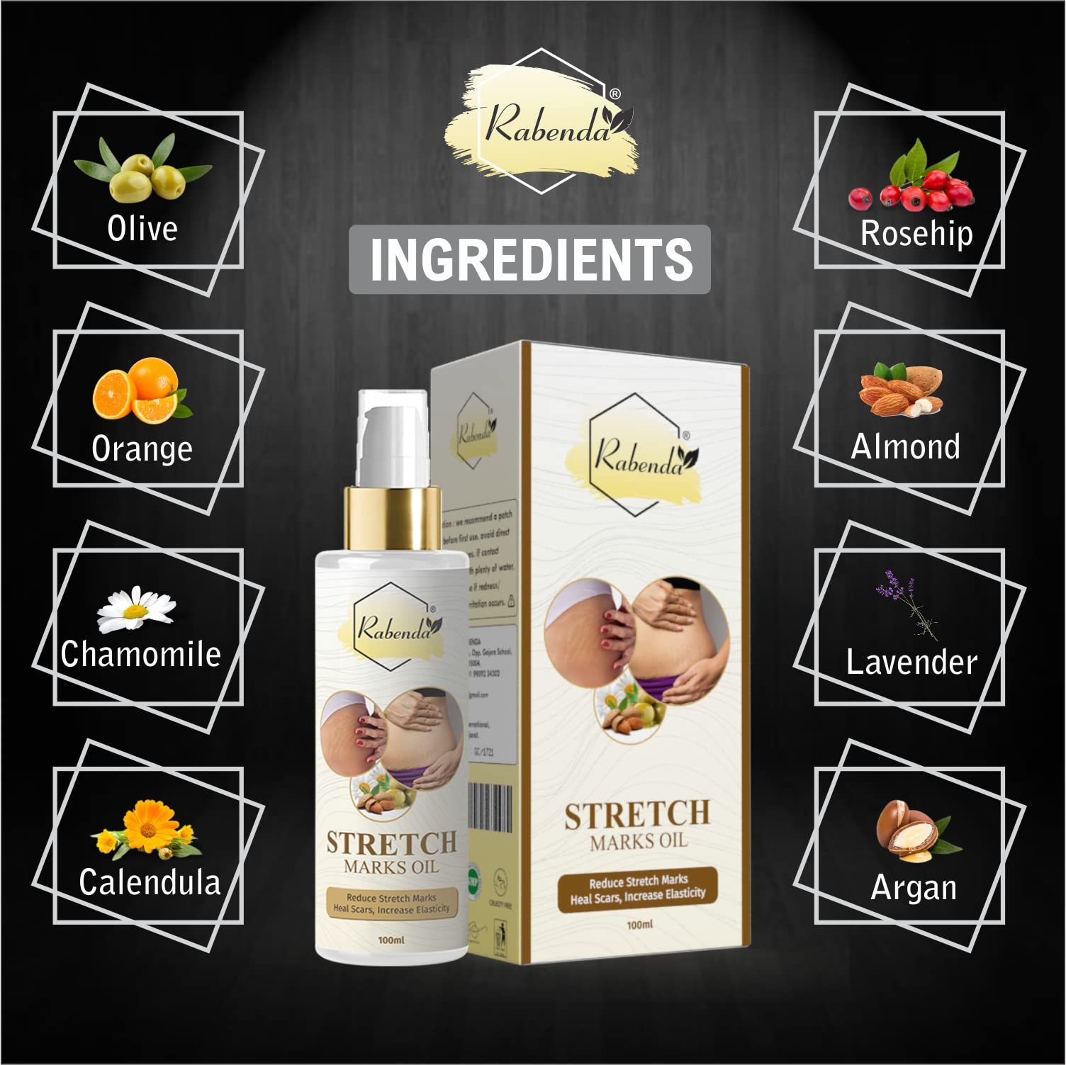 Best Stretch Mark Oil for Pregnancy & Scars - Vitamin E Enriched, Fades Uneven Skin Tone, 100ml - Perfect for Postpartum Care & Daily Skin Hydration