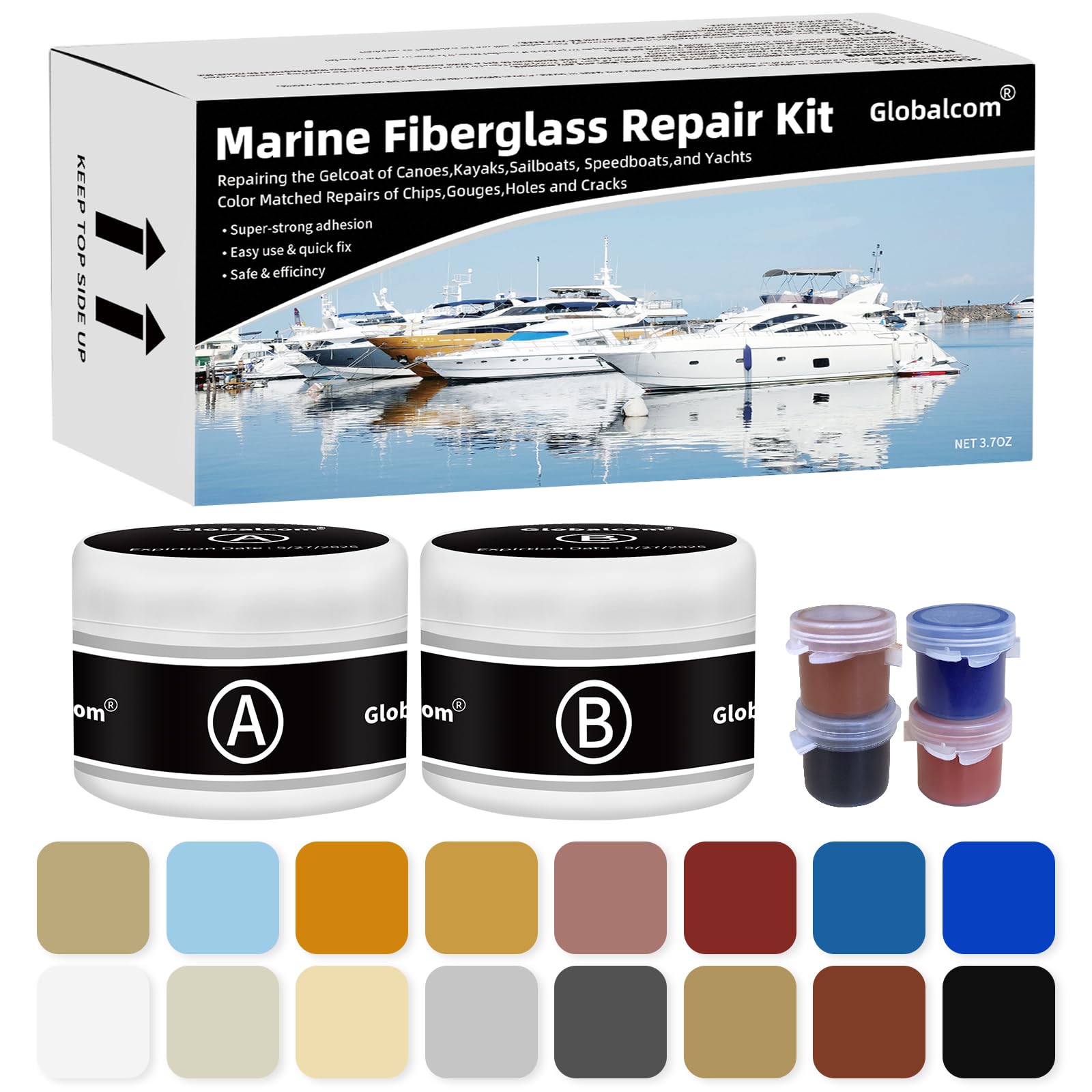 Premium Fiberglass Boat Repair Kit - Gel Coat & Epoxy Filler for Marine Hulls | Fix Holes, Chips, Cracks & Pits | Color Matching Formula | Ideal for DIY Boat Maintenance & Watercraft Restoration