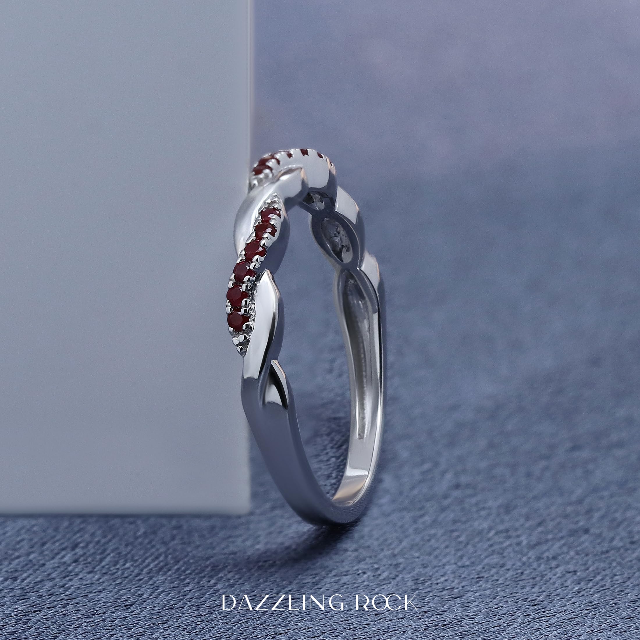 Dazzlingrock Collection Ruby & Diamond Ladies Swirl Stackable Wedding Band Ring - Sterling Silver Anniversary Jewelry for Women - Perfect for Engagements, Anniversaries & Special Occasions