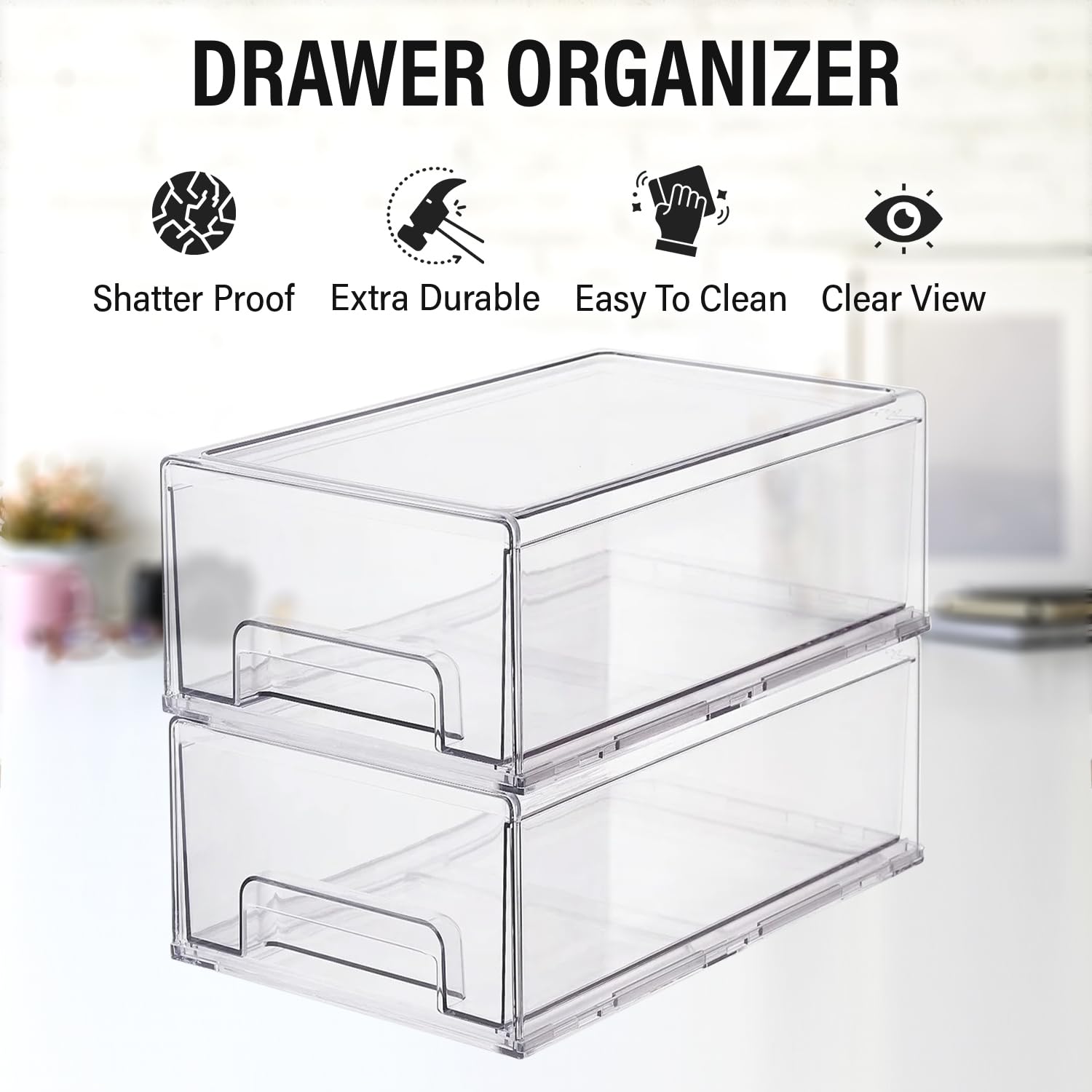 Clear Plastic Storage Drawer Organizer Bins - Versatile Kitchen, Pantry & Fridge Organization Solutions for Efficient Home Storage and Decluttering