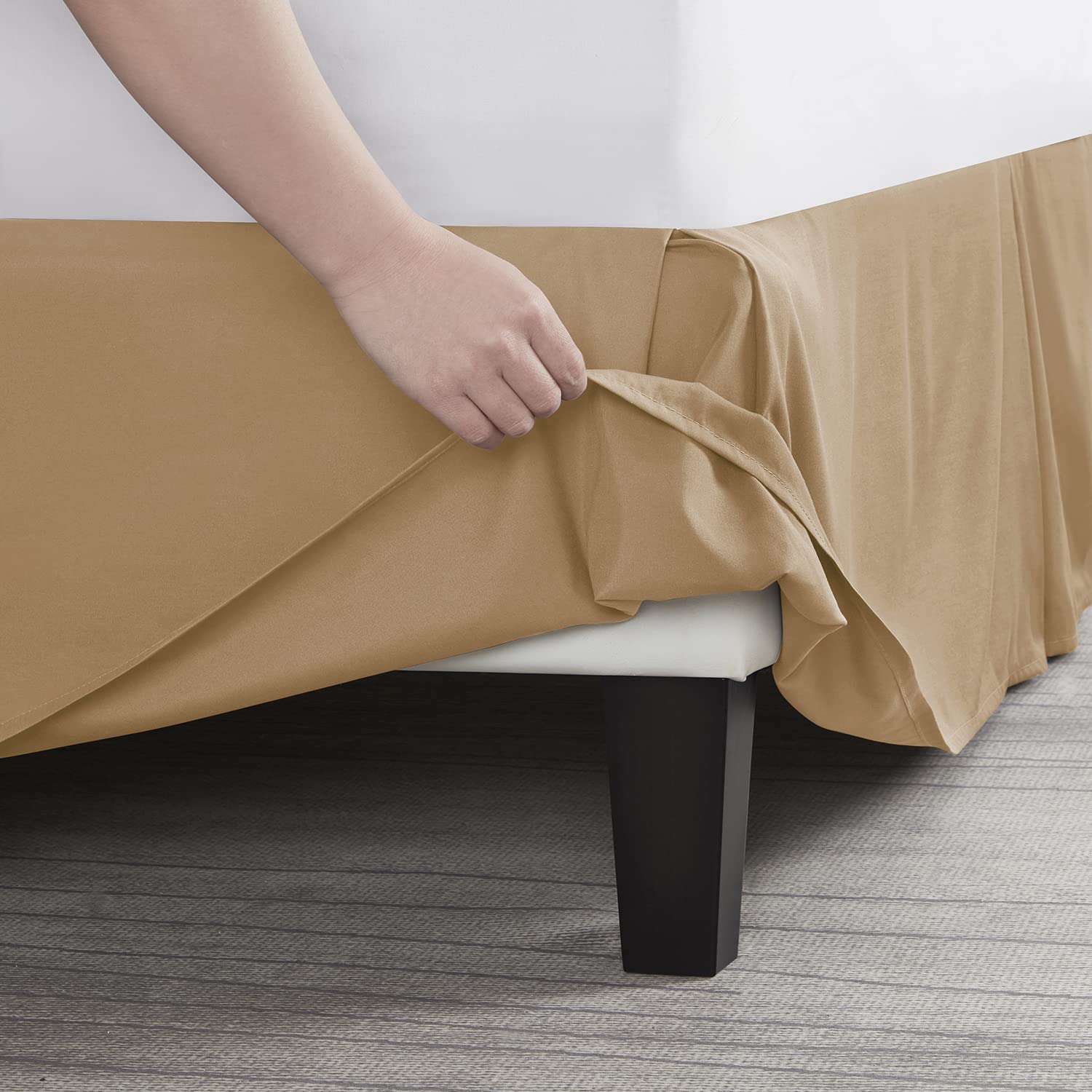 Nestl Light Brown Full XL Bed Skirt - 14 Inch Drop Brushed Microfiber Bed Skirt - Hotel Quality Pleated Bedding - Shrink & Fade Resistant - Perfect for Guest Rooms, Master Bedrooms & Luxury Hotels