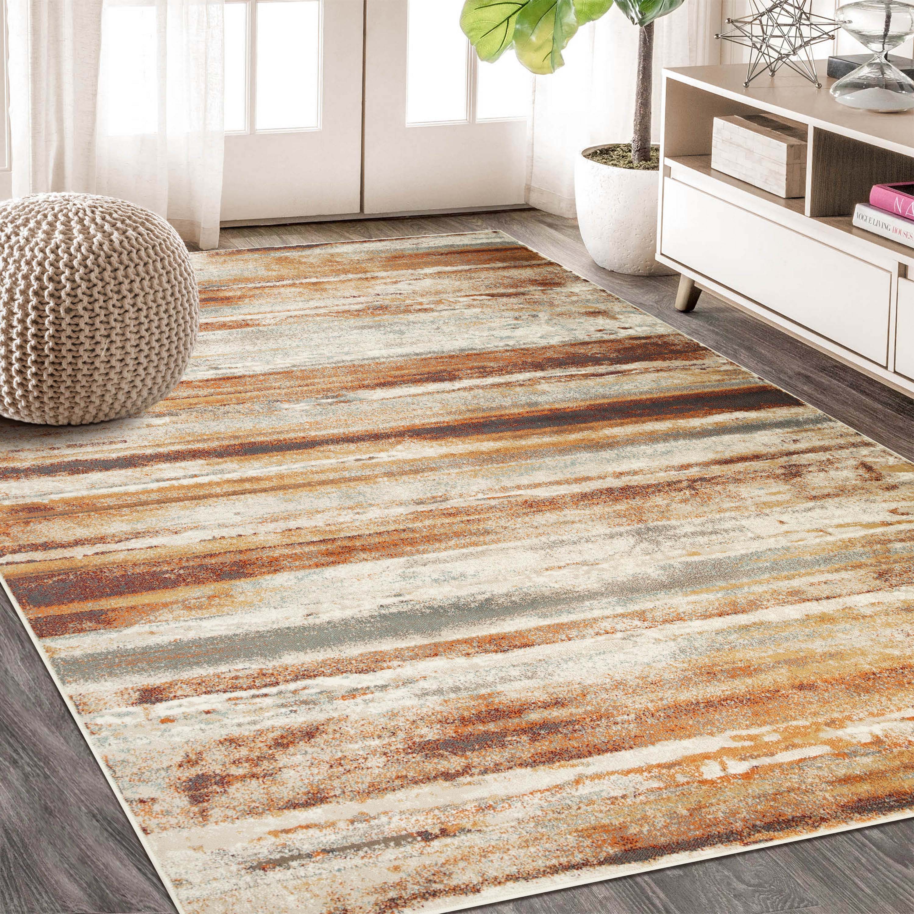 Taia Striped Damask Indoor Area Rug - Non-Slip Runner Rug for Living Room, Bedroom, Hallway - Soft & Durable Home Decor