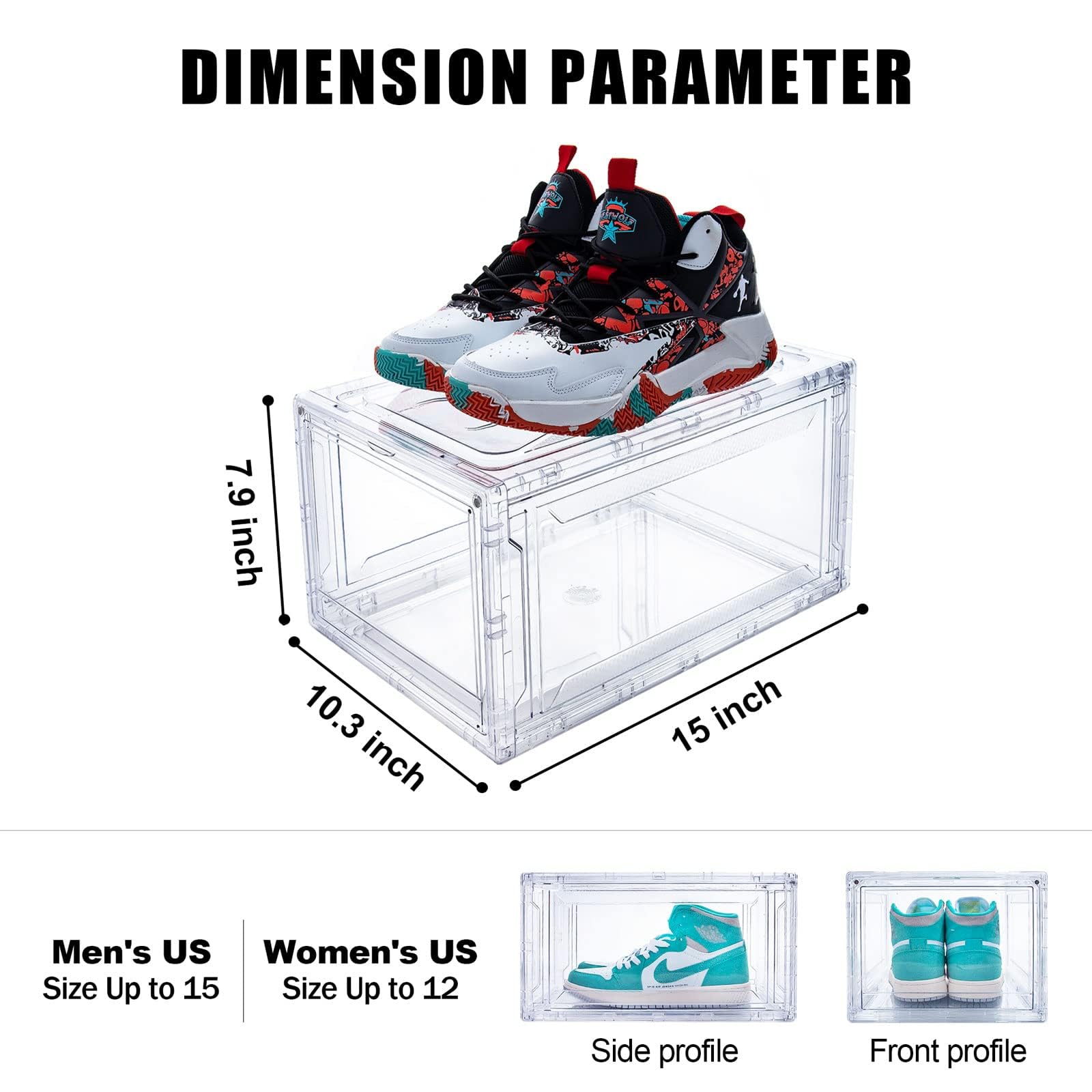 12 Pack Clear Acrylic Shoe Storage Boxes - Drop Front Stackable Sneaker Organizer for Size 15 | Perfect for Closet Organization, Sneaker Collection Display & Shoe Rack Storage