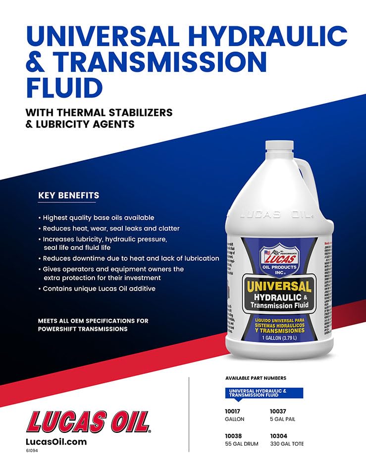 Lucas Oil 10017 Premium Hydraulic Fluid - 1 Gallon, High-Performance Hydraulic Oil for Heavy Equipment, Tractors, and Industrial Machinery | Ideal for Construction, Farming, and Manufacturing Applications