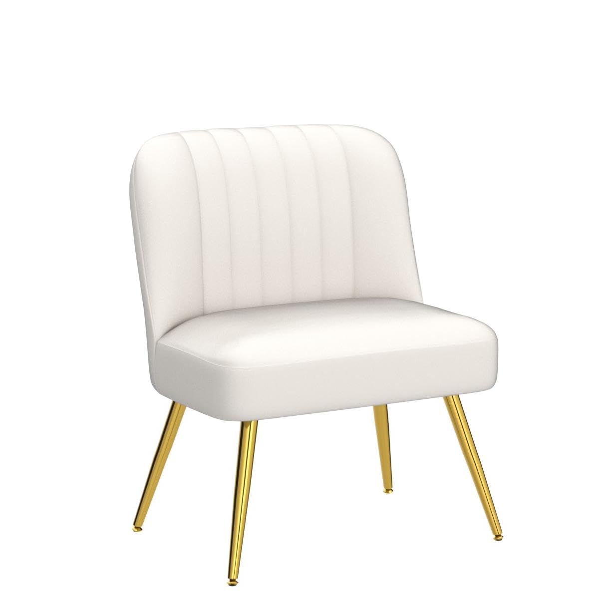 Andeworld 2-Piece Modern Accent Chair Set - Faux Suede Upholstered Armless Living Room Chairs with Golden Legs, Elegant Small Side Club Chairs for Bedroom, Living Room & Office - Beige