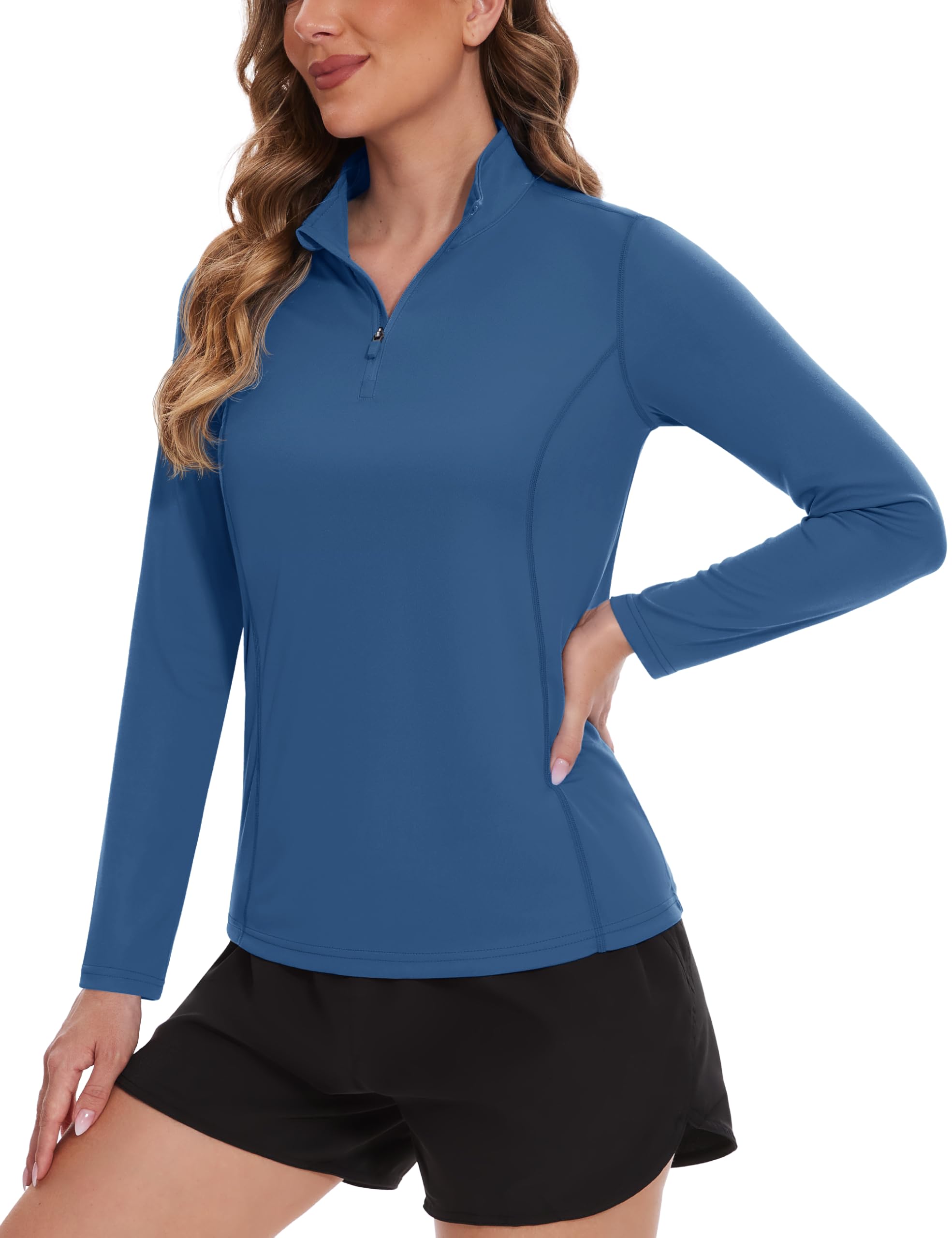 TACVASEN Women's UPF 50+ UV Protection Quarter Zip Pullover Long Sleeve Shirt - Golf, Hiking, Workout & Outdoor Activities Top