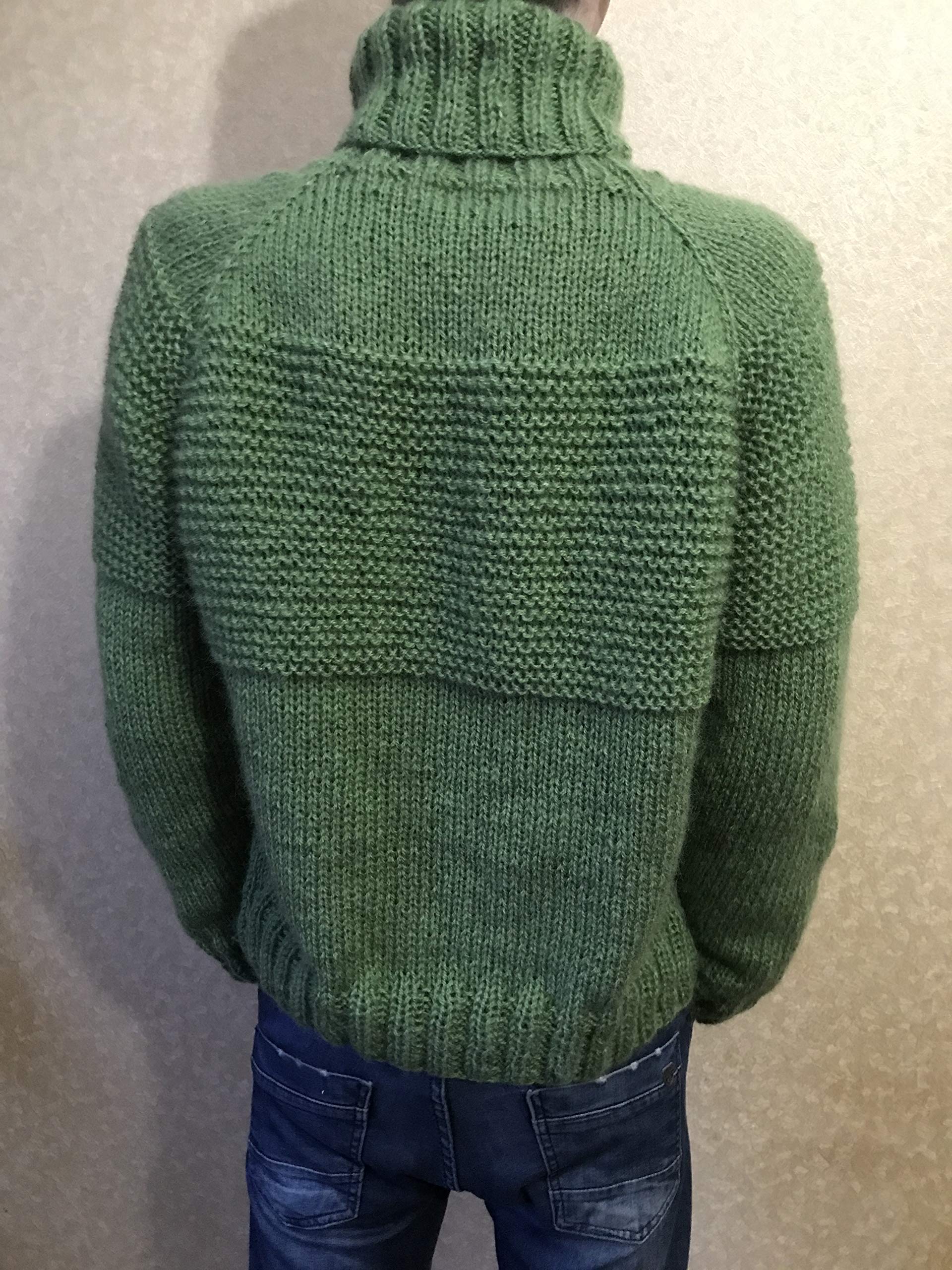 Men's Handmade Chunky Knit Mohair Sweater - Light Green Turtleneck Pullover Hoodie for Winter | Warm High Collar Wool Jumper for Casual Wear & Outdoor Activities
